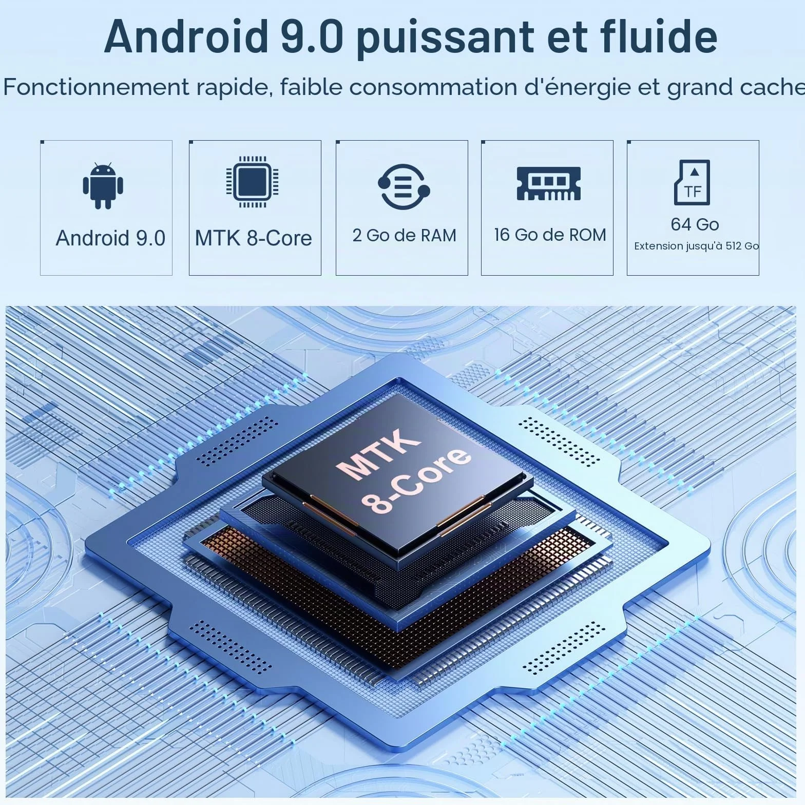Oilsky Lecteur MP3 Bluetooth WiFi 80GB 4" 1080P Tactile Android 9.0 Portable Spotify Audible Deezer Bleu