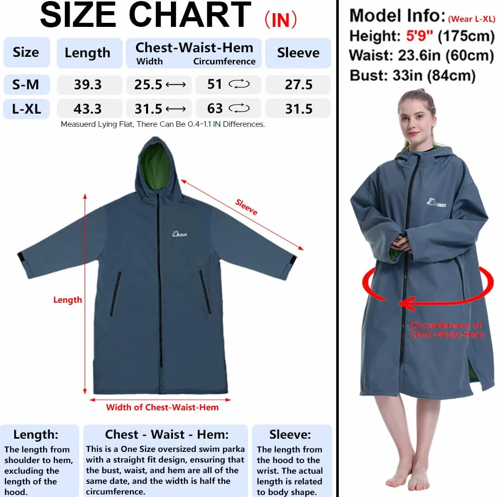 Oksun Waterproof Changing Robe for Adult Windproof Swimming Oversized Poncho Coat Beach Robe with Hooded
