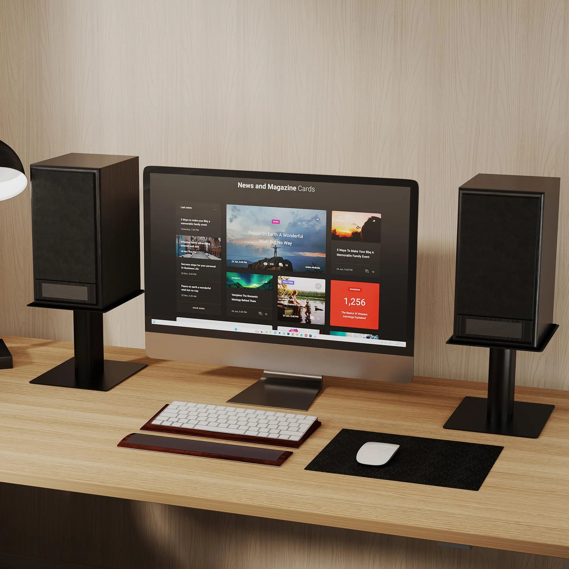 suptek Support d'Enceinte de Bureau avec Plateau 16,5 x 20 cm, Universel Supports de Haut-parleurs Idéal pour Home Cinéma et Bureau,Hauteur 157 mm Charge Max 20 kg, Lot de 2, Noir SDM003MB