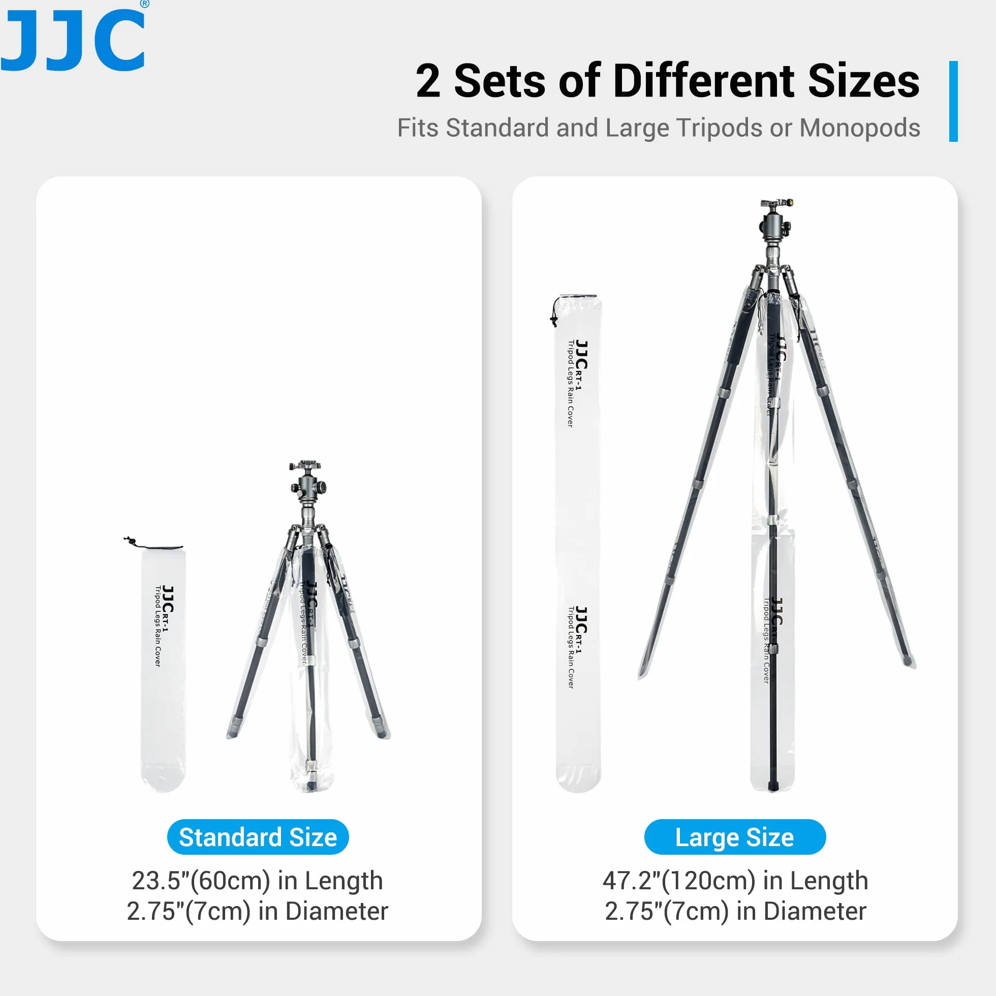 JJC Lot de 6 housses de protection pour trépied - Anti-pluie, eau, neige et boue - Convient pour une longueur de 120 cm et 60 cm - Facile à installer et à ranger - Matériau double couche - Convient