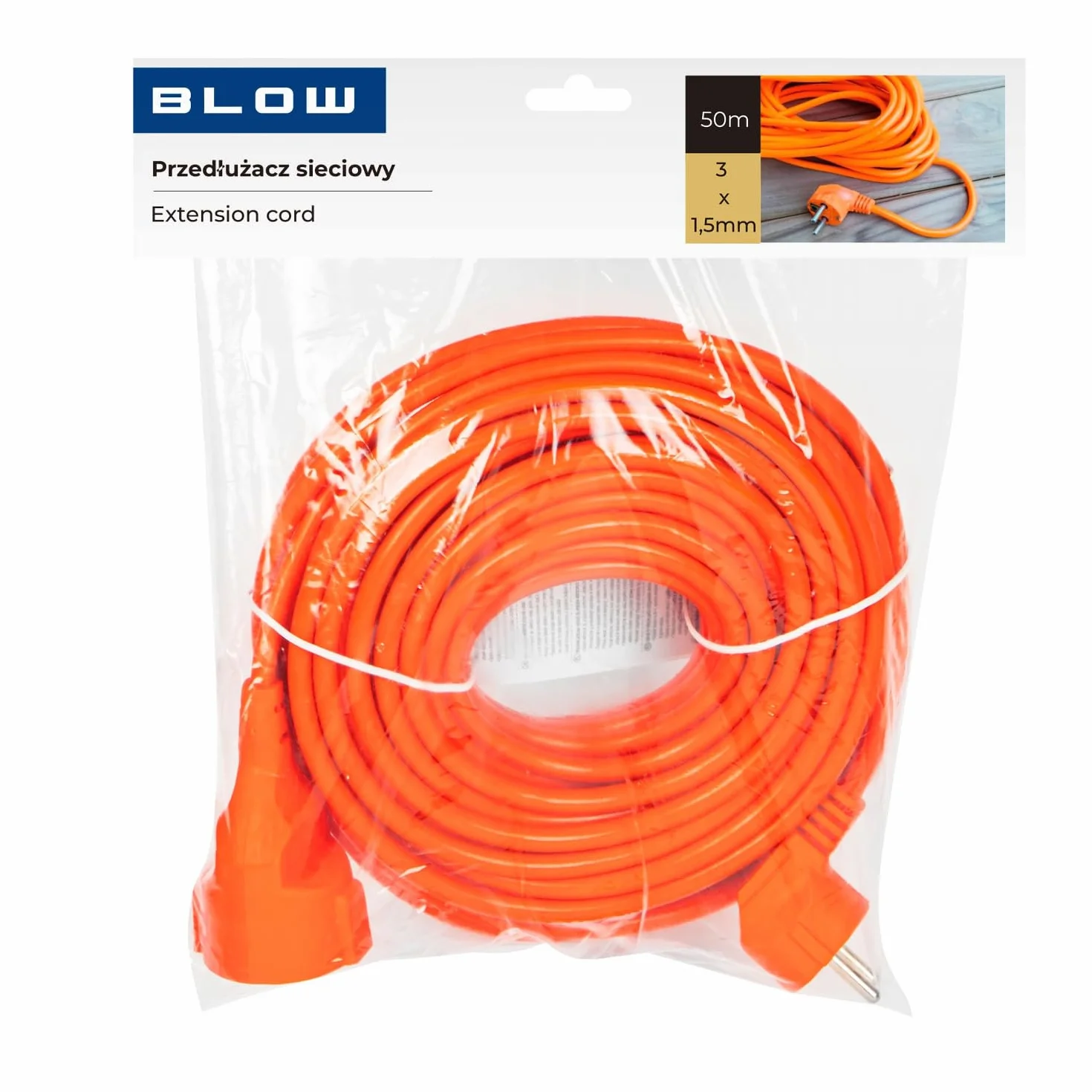 Blow PR-160 Rallonge électrique 50 m 3 x 1,5 mm² extérieur prise de sécurité
