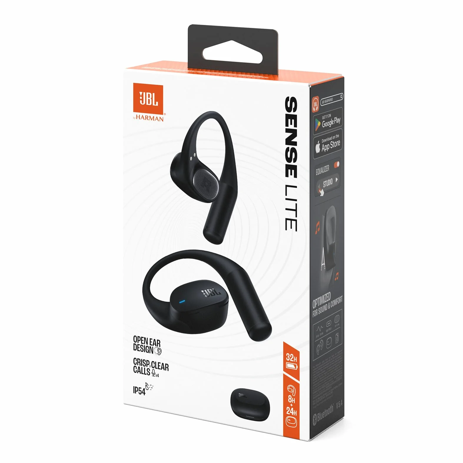 JBL Sense Lite True Wireless écouteurs Ouverts sans Fil, Conception Crochet d'oreille, Conduction aérienne, JBL OpenSound, 32 h d'autonomie, étanches IP54, compatibles avec JBL Headphones, Noir