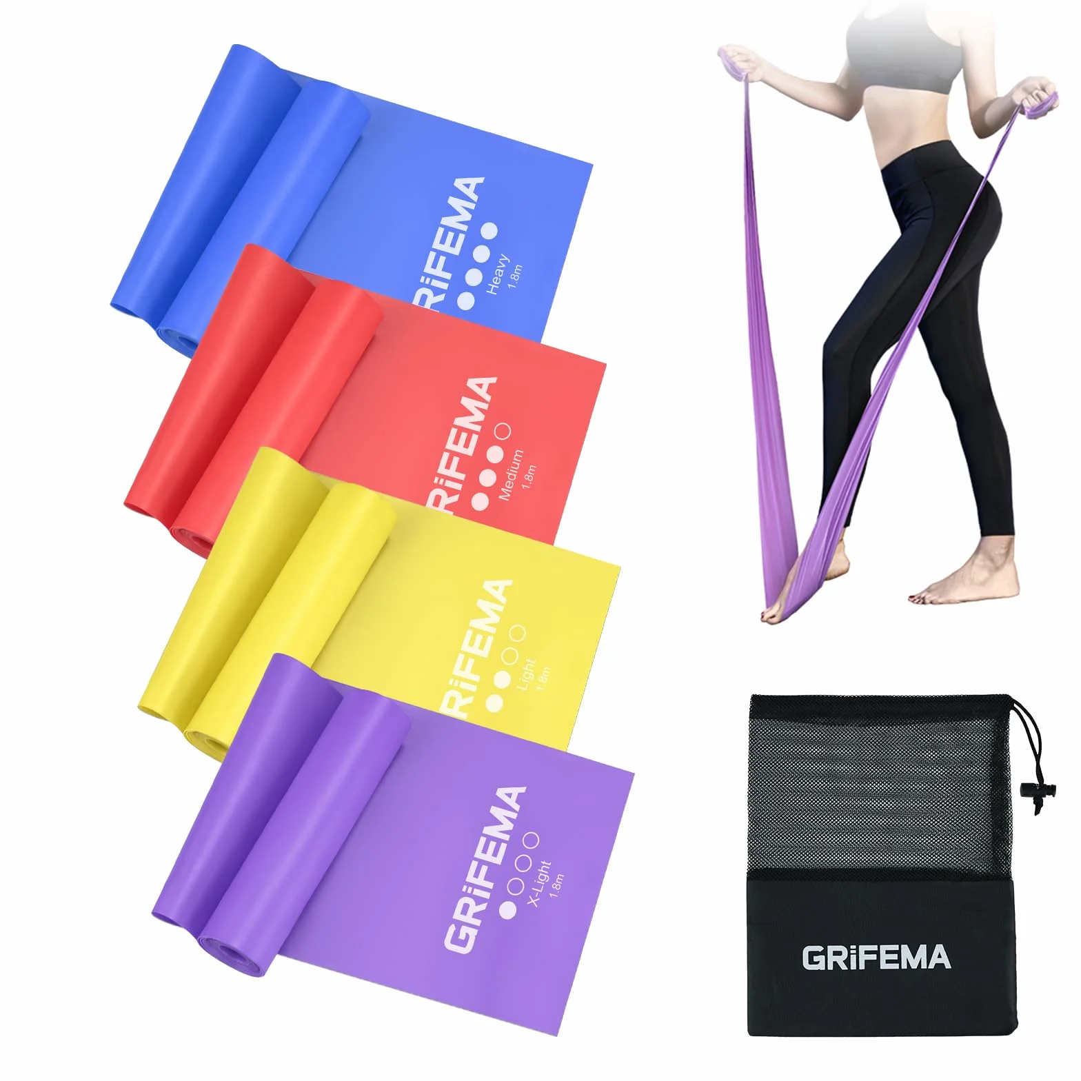 GRIFEMA GA5002 4 Bandes Élastiques de Musculation 4 Niveaux de Résistance Pilates Yoga