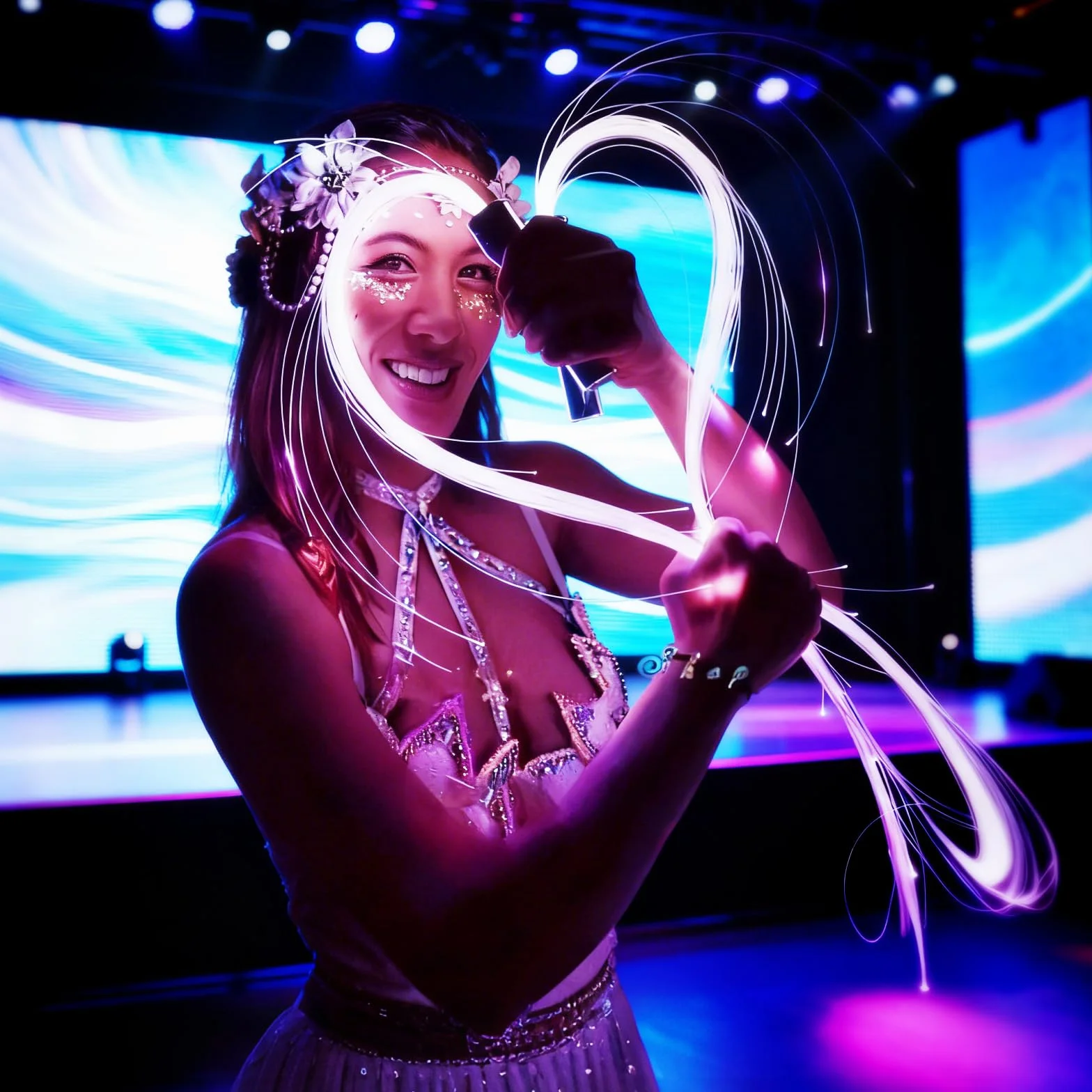 BigKing LED Light Whip Fouet à LED en fibre optique 7 couleurs 4 modes d'éclairage pivotant 360° pour fête festival musique danse