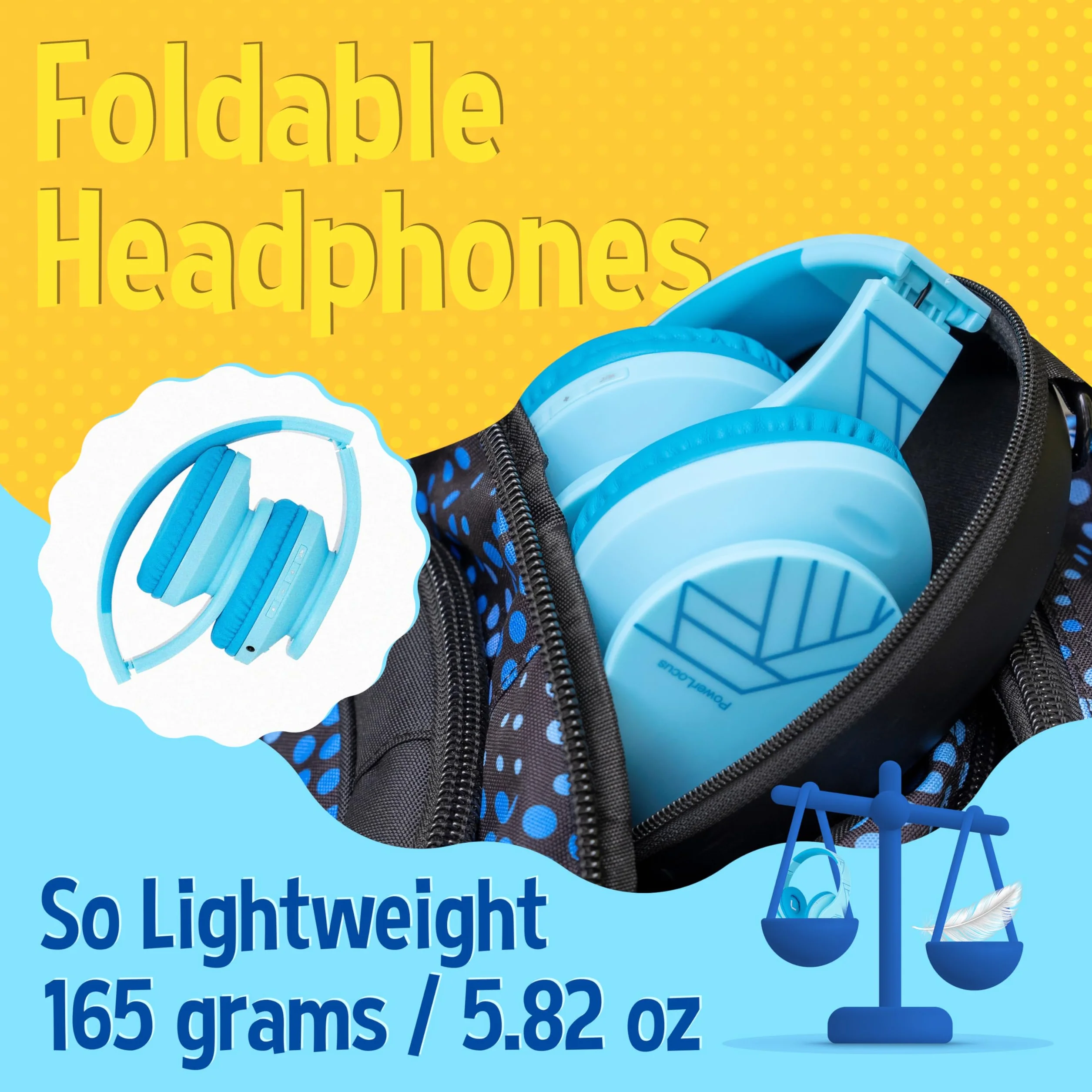 PowerLocus Casque Bluetooth Enfant P2 - Audio avec Volume Limité à 85db, Écouteurs Sans Fil et Filaires, Pliable et Réglable, Confortable, avec Micro Intégré et Slot Micro SD