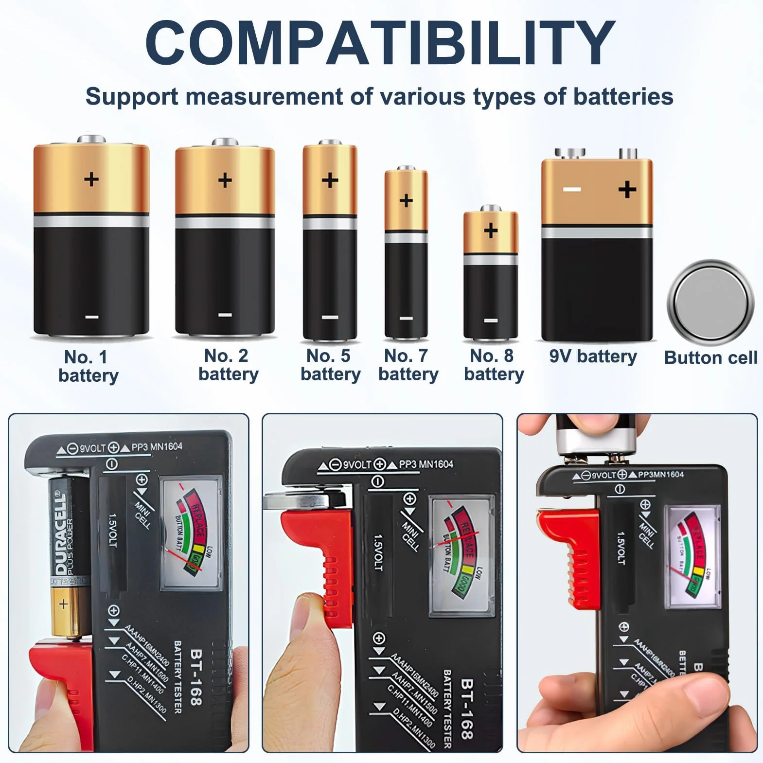 Testeur de Piles Universel pour AA AAA C D 9V Piles Bouton 1.5V Contrôleur de Tension