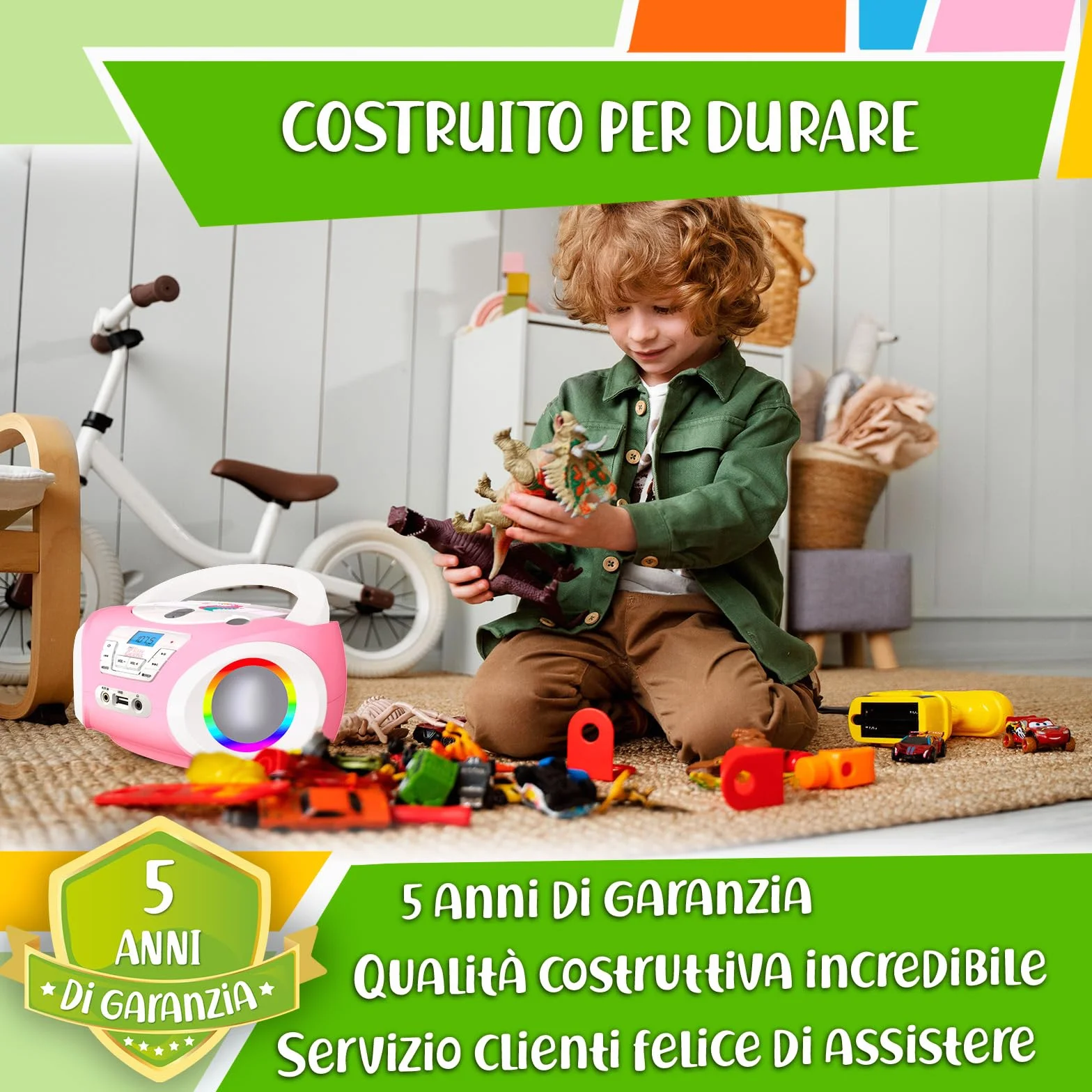 Tinygeeks Tunes Lecteur CD Enfant - Nouveauté - Radio FM - Piles incluses - Radio Mignon avec Haut-parleurs - Le Cadeau Parfait pour Les Tout-Petits - Rose
