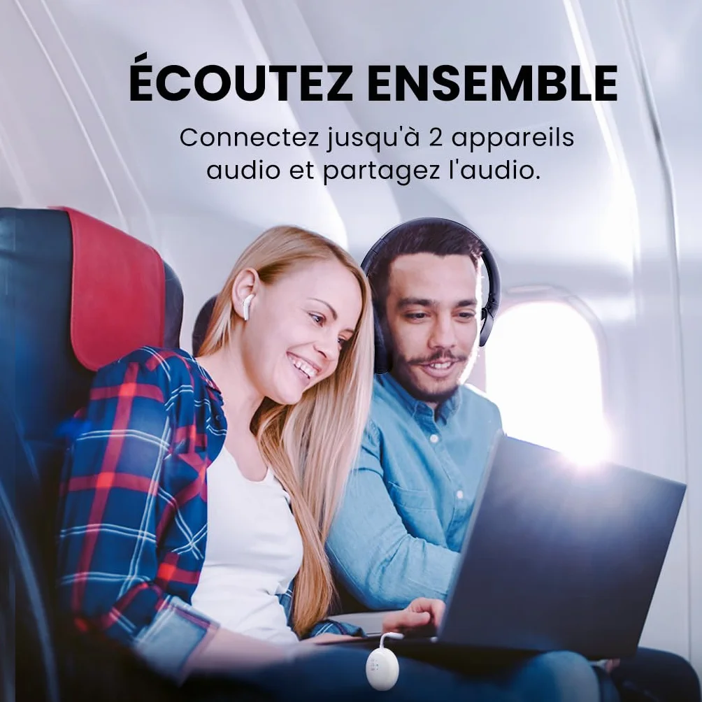 Avantree SoundJet R1 Adaptateur Avion Bluetooth aptX Adaptive 20 h Autonomie Transmetteur Audio sans Fil Puce Qualcomm Blanc
