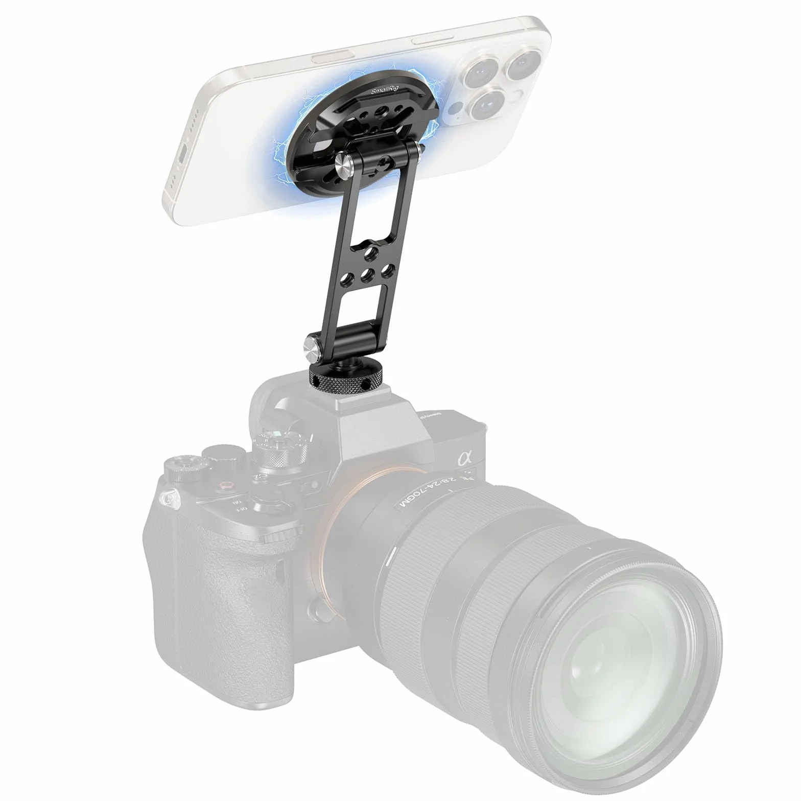 SMALLRIG Support magnétique de téléphone Portable en métal avec Griffe de Flash pour Adaptateur de trépied Magsafe - Adaptateur de trépied réglable et Rotatif pour iPhone, caméra de Surveillance