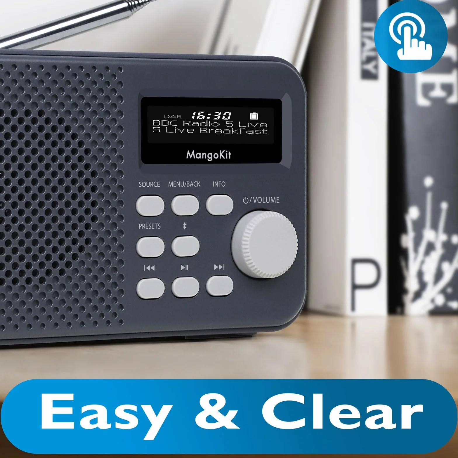MD2-Plus Radio Dab/Dab+/FM Portable - Diffusion Bluetooth, 40 présélections, Grand écran LCD, Alimentation Secteur ou Piles, Prise Casque, Radio compacte pour Chevet ou Cuisine