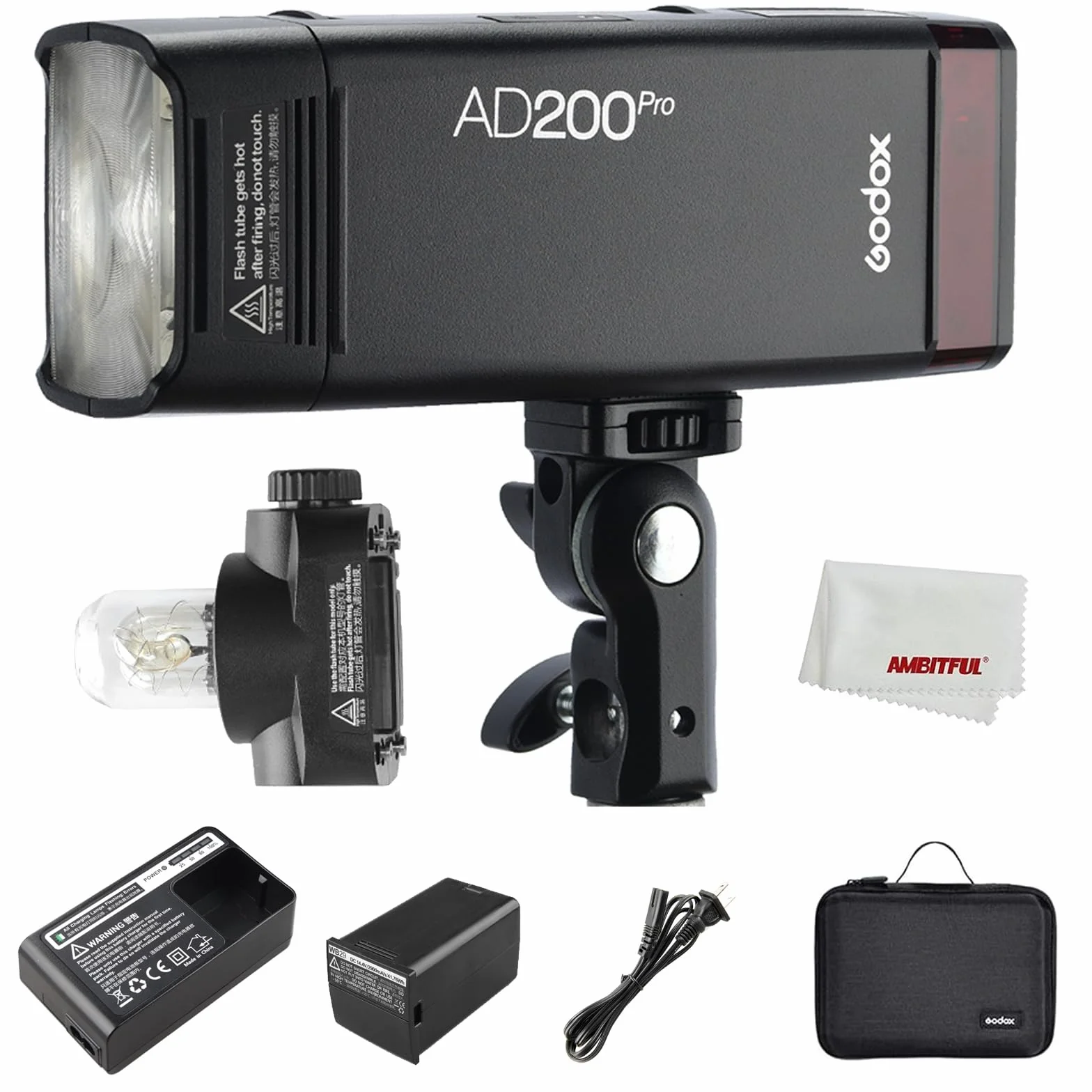 Godox AD200Pro 200Ws TTL 2.4G 1/8000 HSS Lampe de Poche extérieure avec Batterie 2900mAh 0.01-1.8s Recyclage