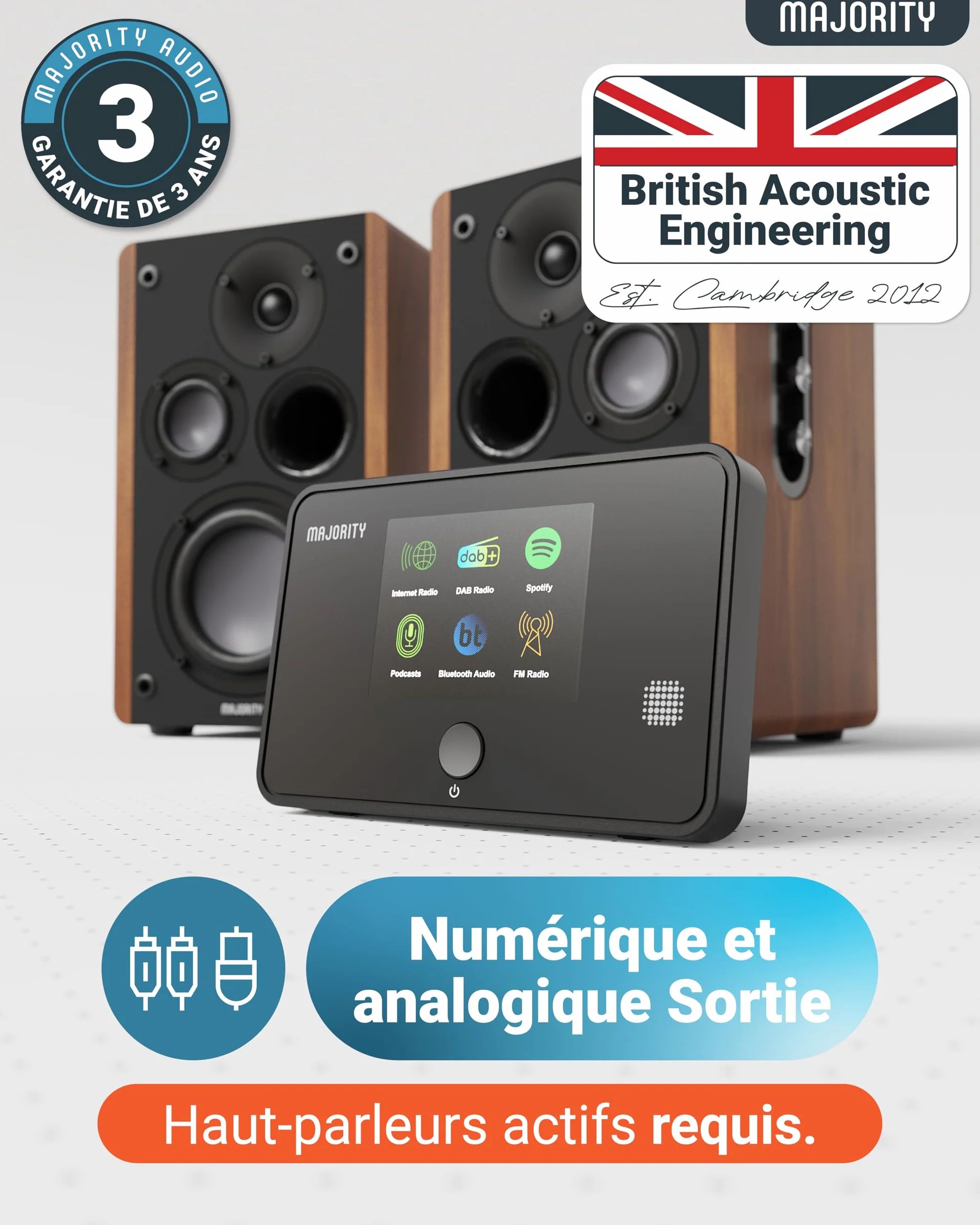 Tuner Radio Internet WiFi | Adaptateur Radio Dab Plus | Spotify Connect et Podcasts | Bluetooth 5.2 Tuner Dab pour Chaine HiFi | Affichage en Couleur, Télécommande Incluse | MAJORITY Robinson