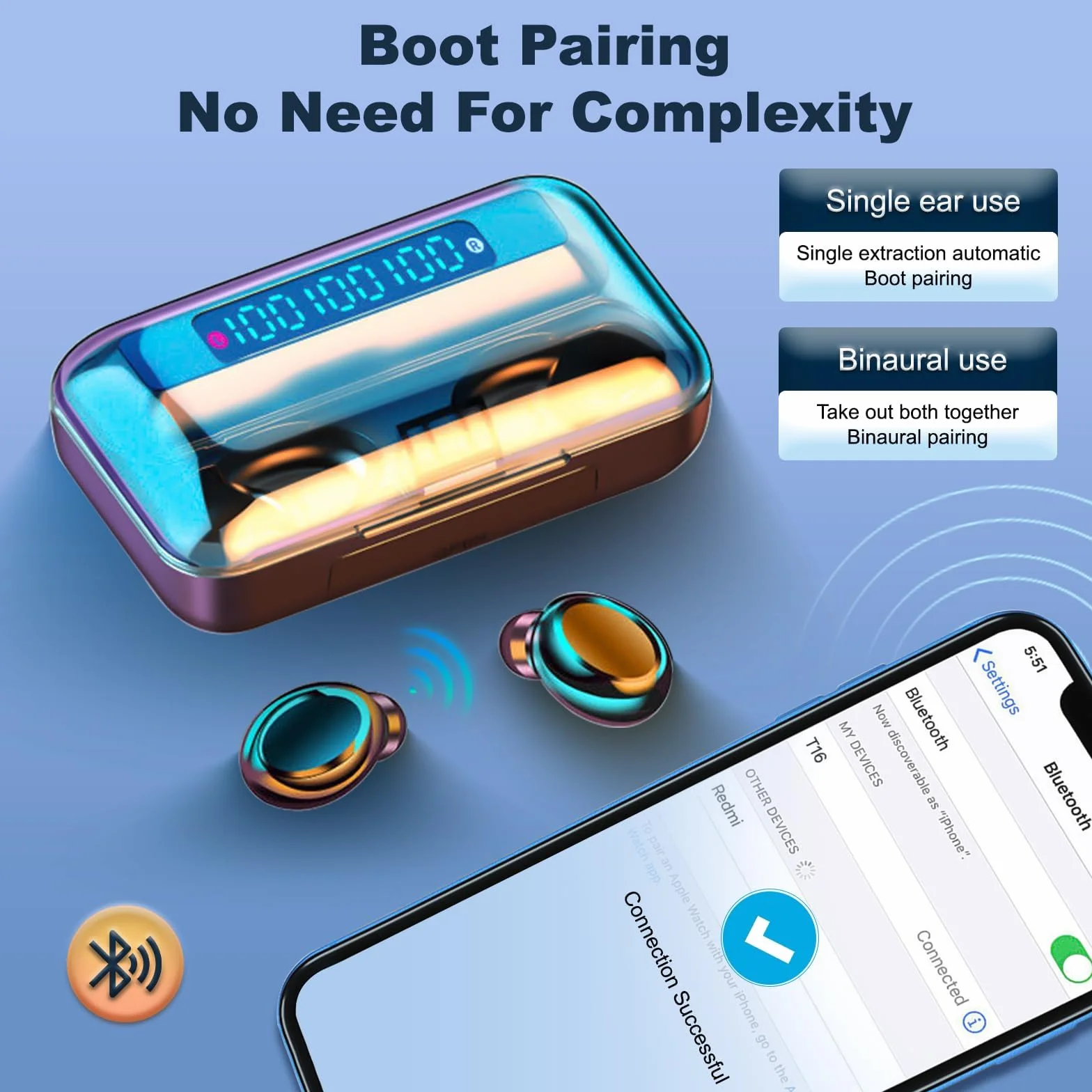 ecouteurs bluetooth sans fil - Écouteurs Bluetooth 5.1 Contrôle Tactile Ecouteur oreillette bluetooth sans Fil Ip7 Étanche Réduction De Bruit Écouteur Bluetooth Écouteurs Bluetooth avec Écran LED