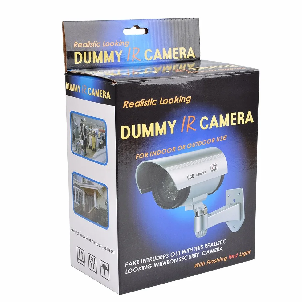 2PCS Caméra de Surveillance Factice Caméra Factice CCTV avec LED Lumière Clignotante étanche Noire Fausse de Sécurité Caméra avec Vis d'Autocollants d'Avertissement Fixé Au Mur