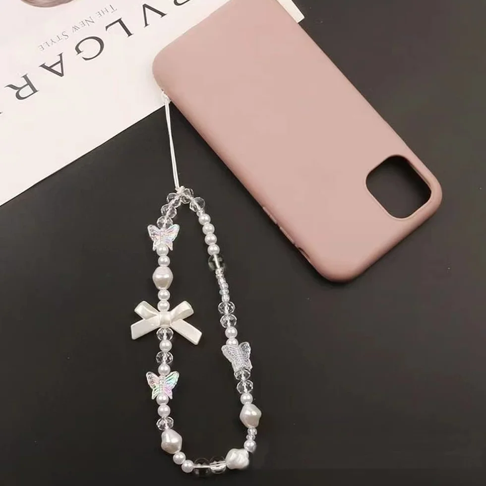 Lanière de Téléphone en Perles Rose, Chaîne Anti-Perte Cordon Portable