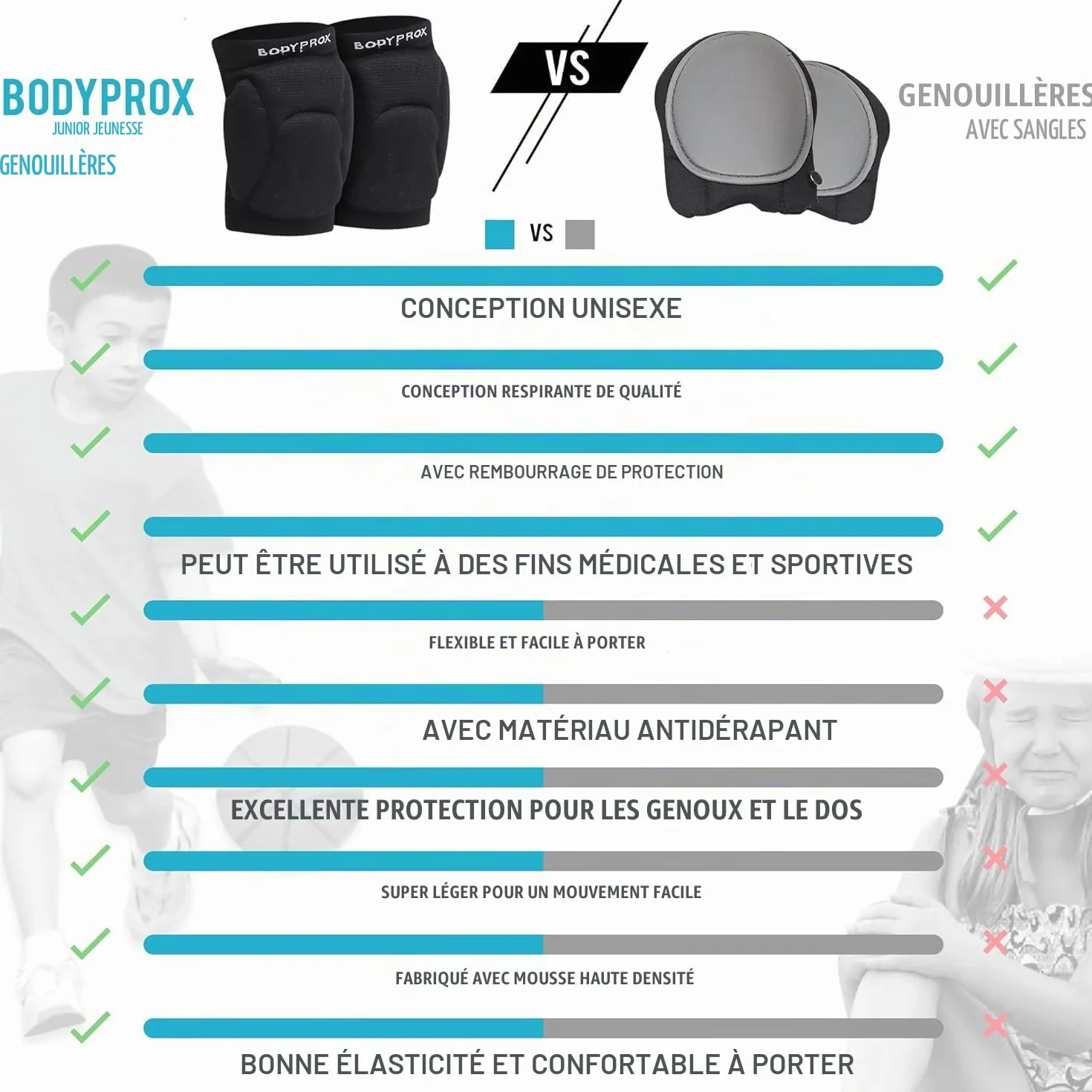 Bodyprox Genouillères de volleyball pour jeunes adolescents 1 paire Noir 13-18 Years