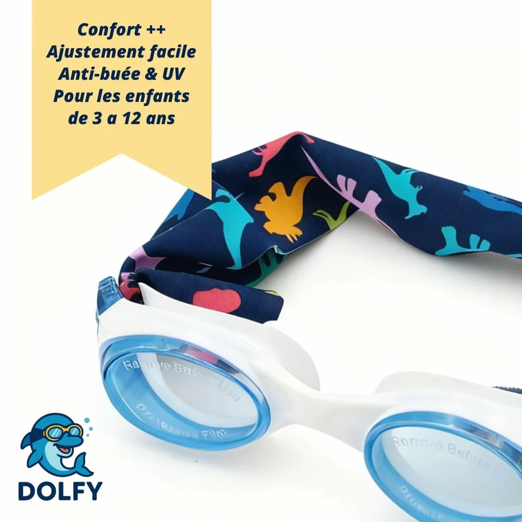 DOLFY Lunettes Piscine Enfant Fille Garçon 3-12 Ans Anti-Buée Étanches Protection UV