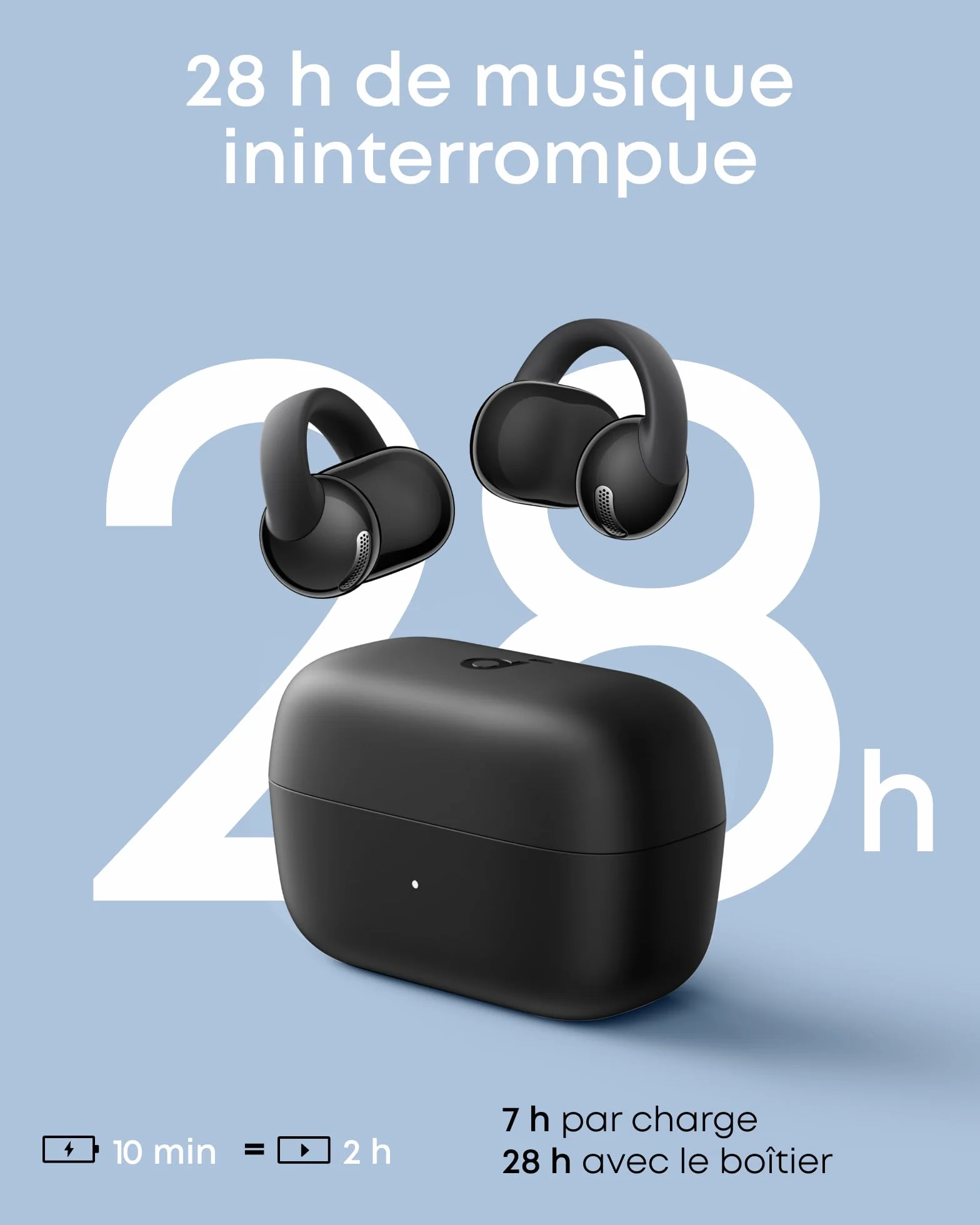 Soundcore C50i par Anker, écouteurs à Oreilles Libres, Clips, Confort Ultime, FlexiClip, transducteurs 12 mm, Basses puissantes, appels IA Nets, 28 h d’autonomie, Hi-Res, IP55, Bluetooth 6.0 (Noir)