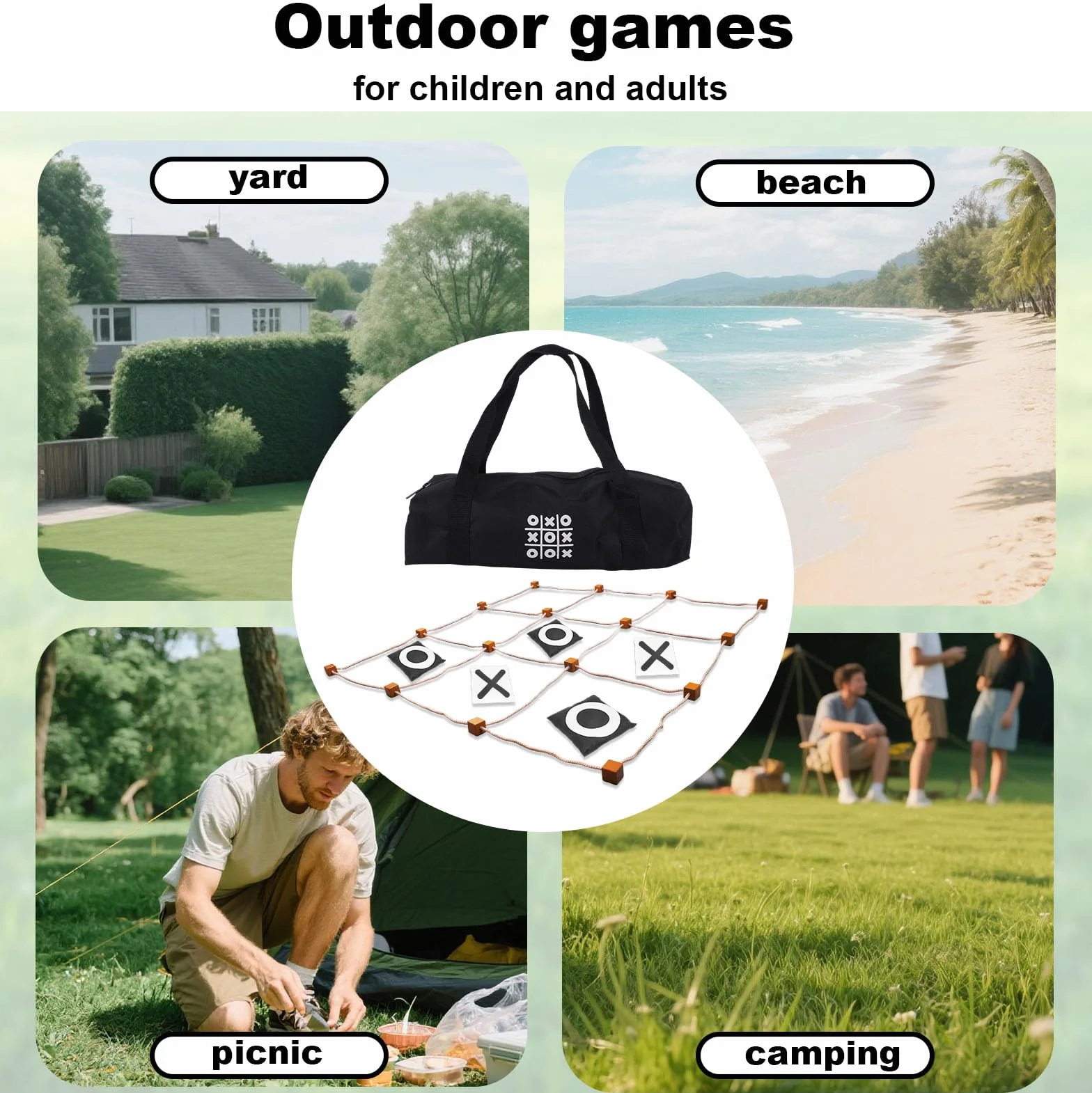 Jeu de Morpion Géant d'Extérieur 90x90cm Lancer Sacs Haricots pour Enfants Adultes
