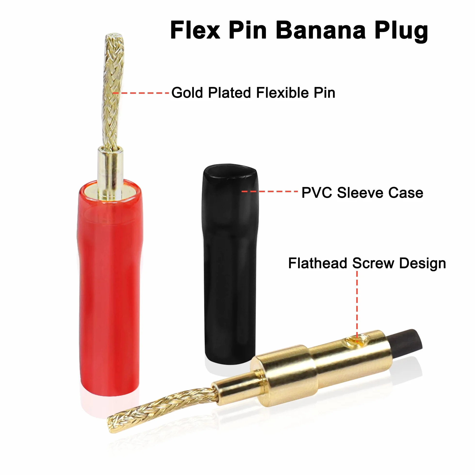 MEIRIYFA flexible pin Banana plug Connector, tressé 2mm Banana plug plug plug pin plaqué or amplificateur audio Haut - parleur fil système audio (4 PCS)