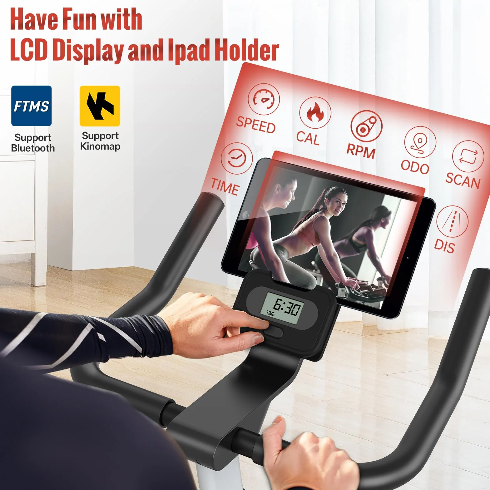 PASYOU Vélo d'Appartement Magnétique à Entraînement Par Courroie avec Affichage RPM et Support Ipad, 150 kg