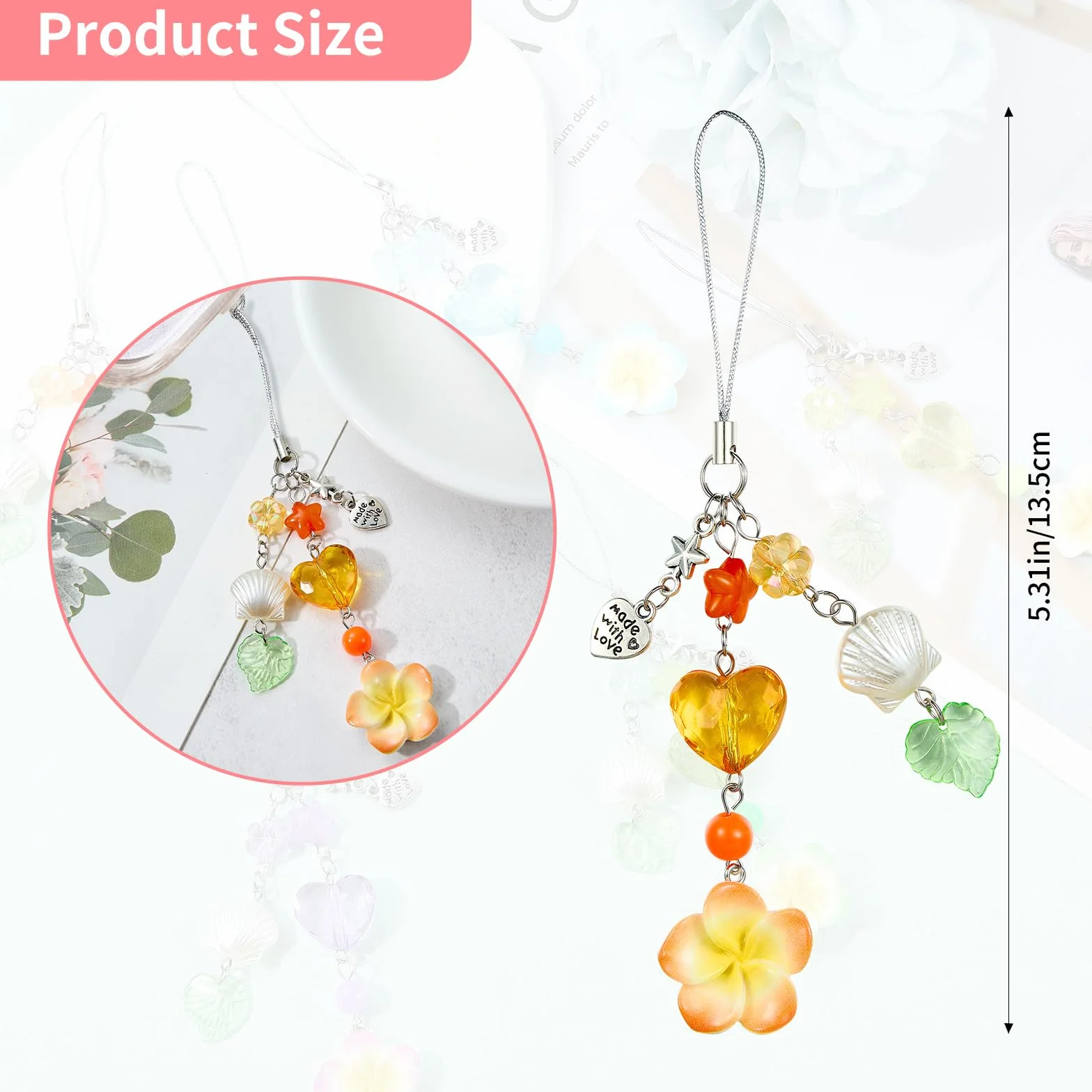 BEEFLYING Pendentif Fleur d'Hibiscus Y2K Charmes Doré en Forme de Cœur pour Téléphone Portable