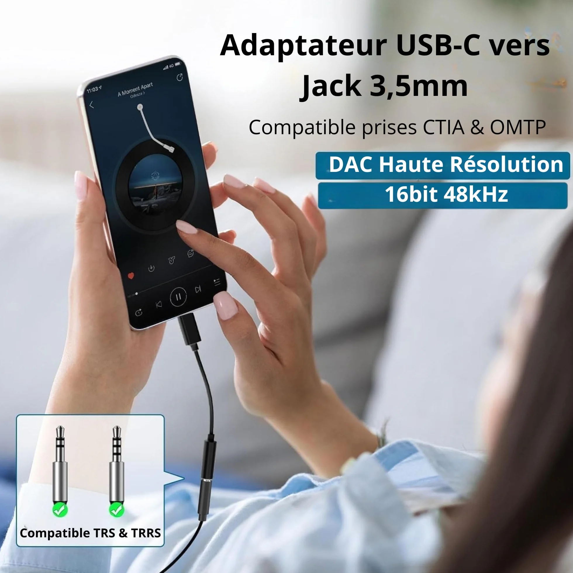Clem Tech - Adaptateur USB C Jack, Prise USB C vers Prise Casque 3,5mm, Convertisseur Câble USBC vers Ecouteur Compatible avec Samsung Galaxy, MacBook Pro, Huawei, Honor..