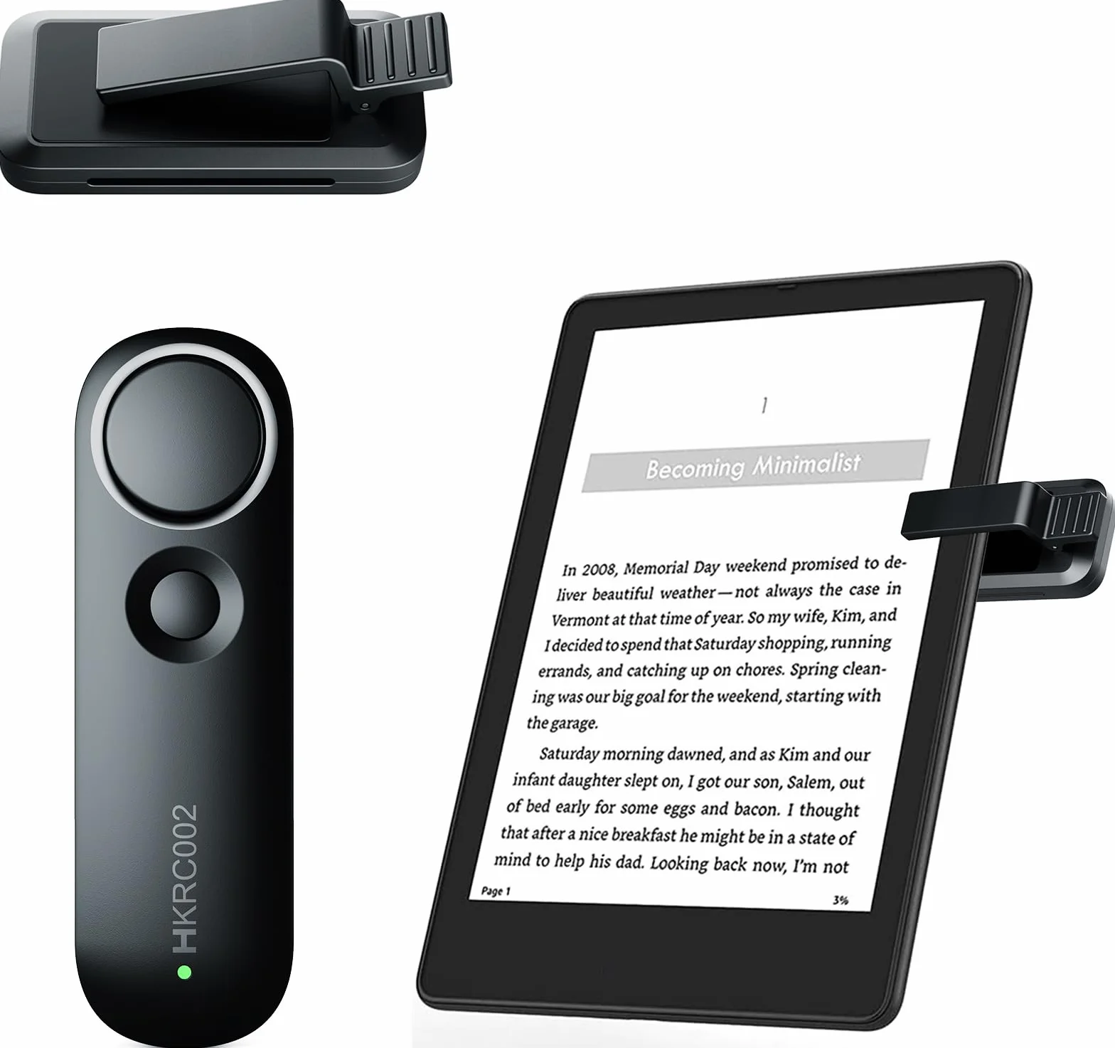Télécommande Tourne Page Commande pour la Lecture Kindle Paperwhite Oasis Scribe eReaders, Accessoires pour la Kindles, Tourneur de Pages E-Reader de iPad iPhone Tablettes, Noir