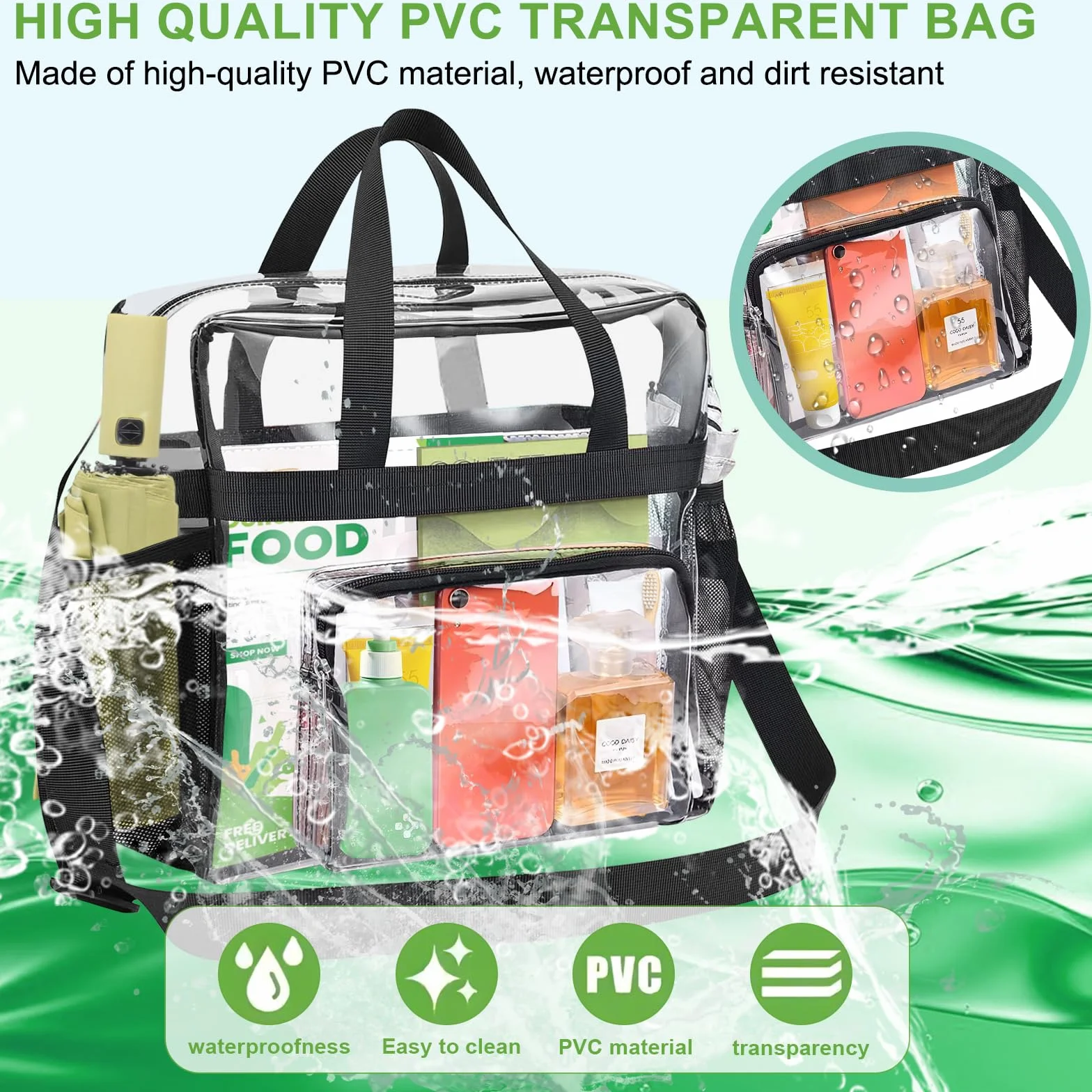 Sac Fourre-Tout Transparent en PVC Clear Bag 31 x 30 x 15 cm