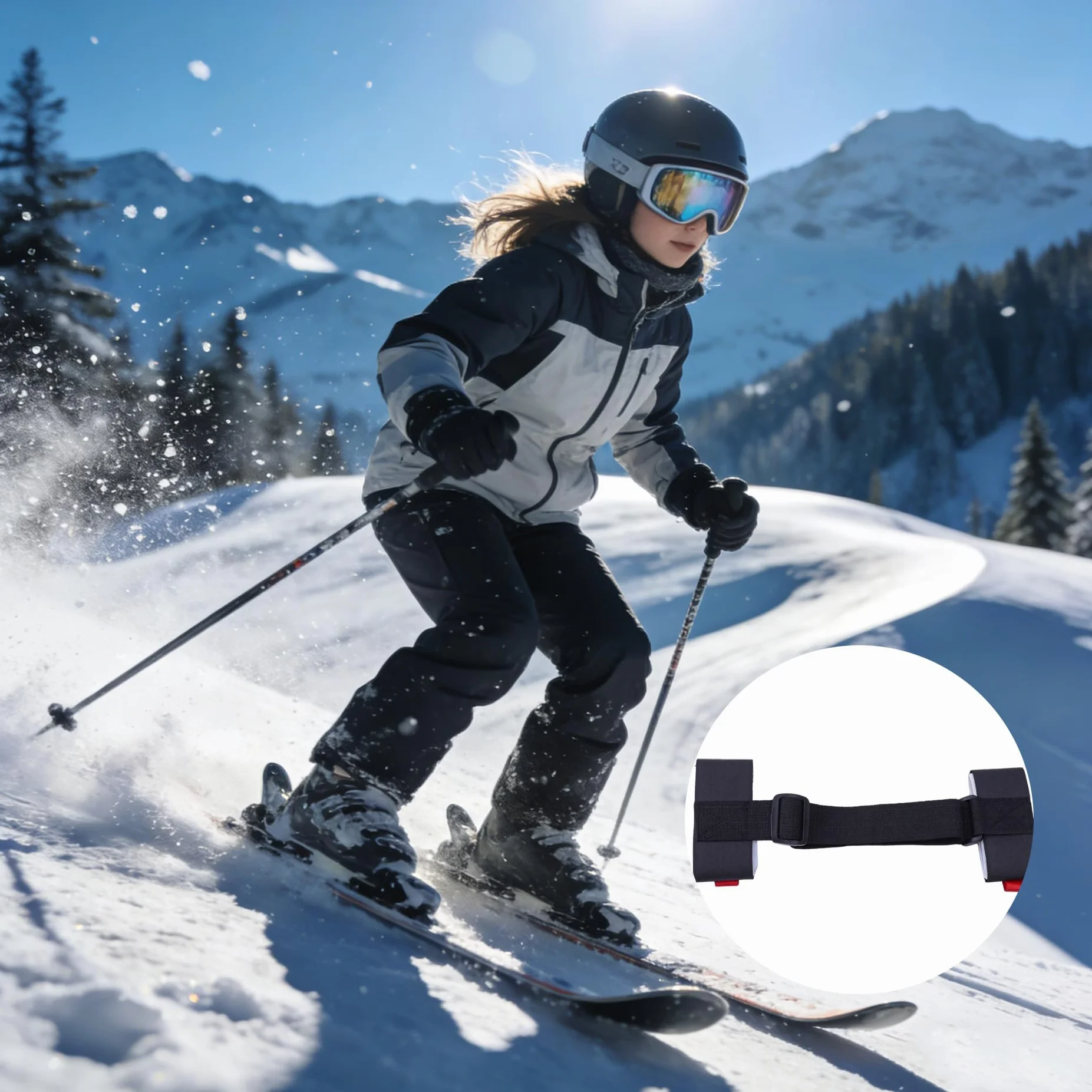 2 Pièces Bandoulière de Ski, Porte-Épaules Réglables avec Boucle Rembourrée, Noir
