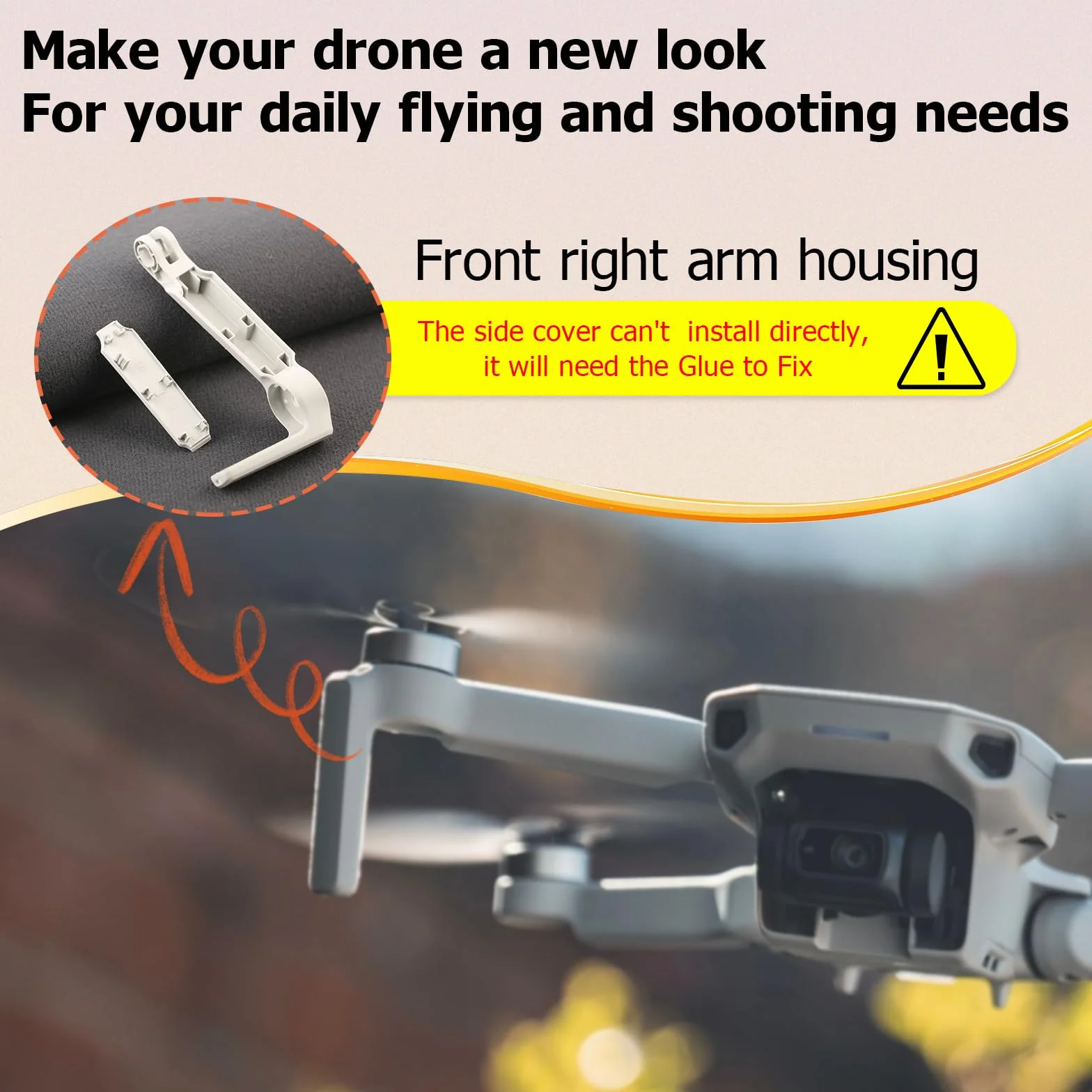 Bras de Rechange sans Moteur pour DJI Mini 2/Mini/Mini SE Coque de Bras de Réparation pour DJI Mini 2/Mini/Mini SE Drone (Avant Droit)