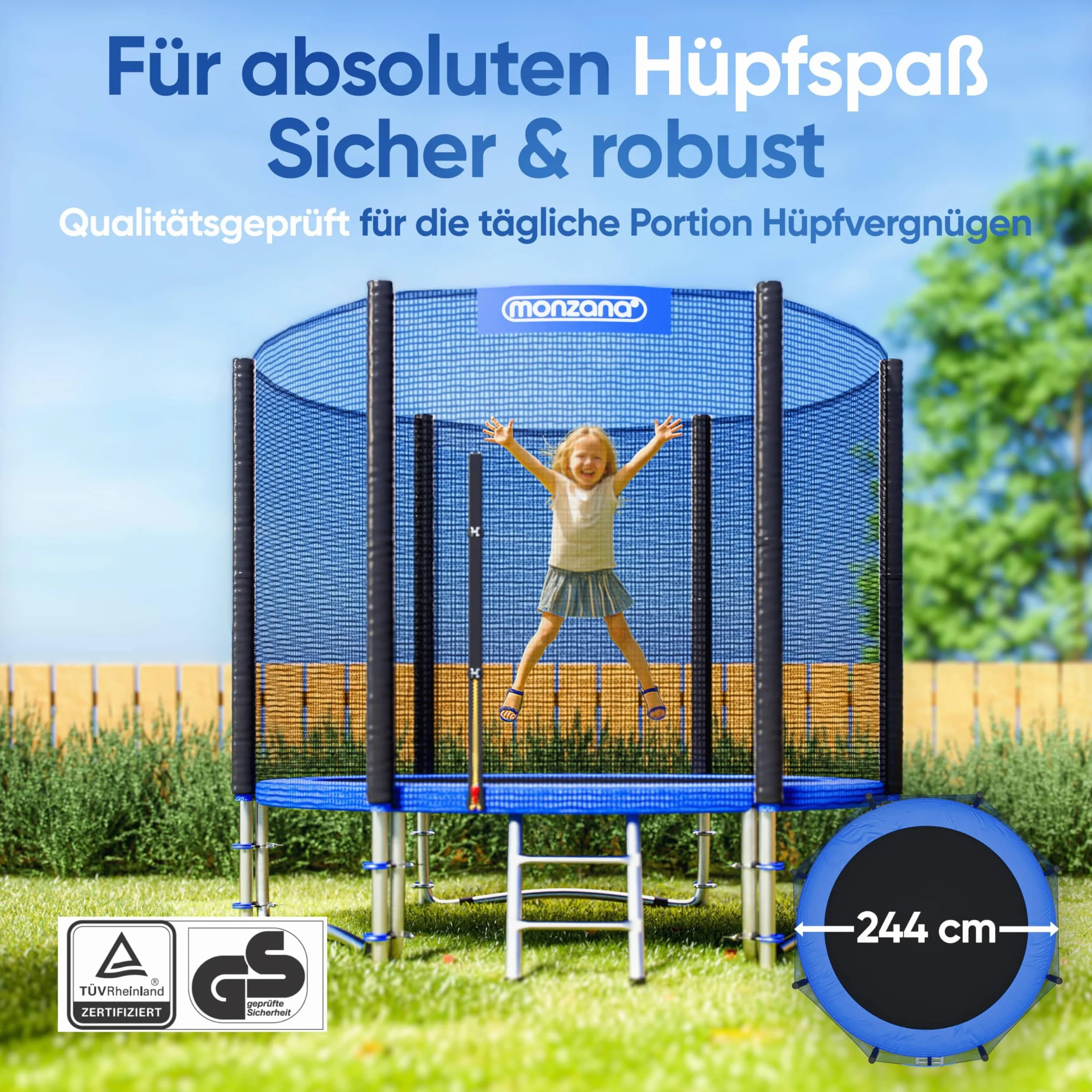 Monzana Trampoline certifié TÜV SÜD GS Set Complet Filet de sécurité Échelle Protection des Bords Extérieur Enfants