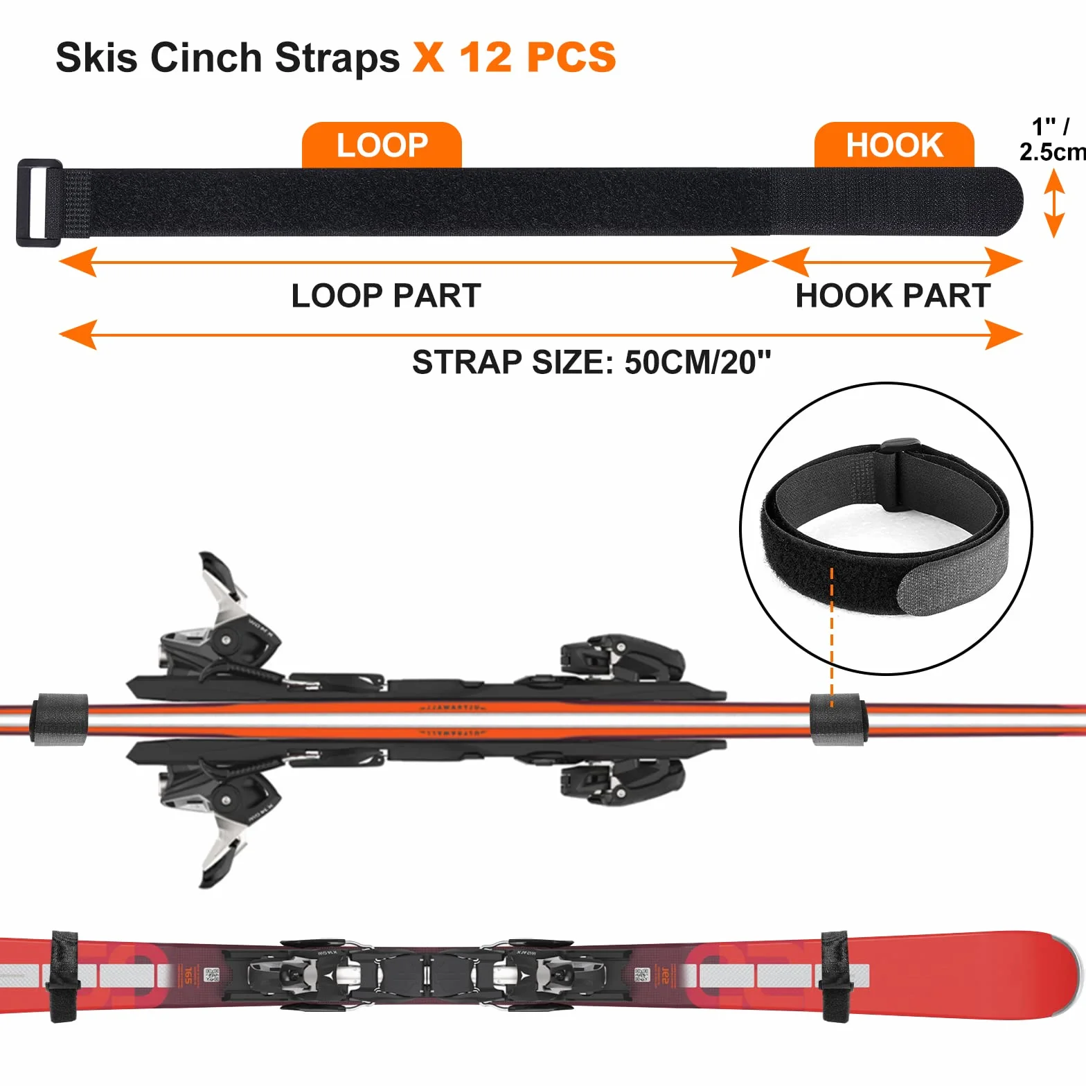 Odoland Kit de Support de Rangement à Skis pour 6-4 Paires Snowboards, Crochets, Sangles Velcro, Jusqu'à 300 LBS