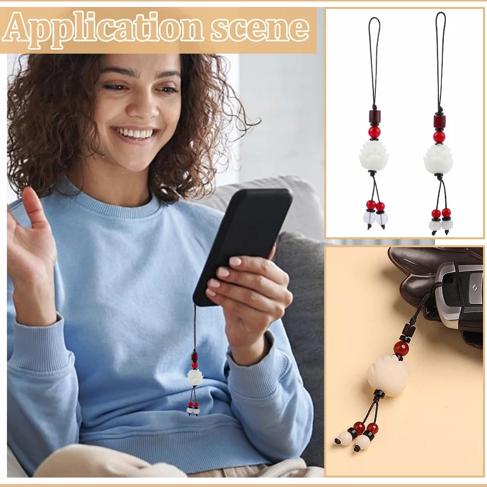 FINGERINSPIRE 2 Pièces Dragonne Lotus pour Téléphone 135~140mm de Long Charm Téléphone Lotus Perles Résine 2 Styles Accessoire Téléphones Fleur Résine pour Décoration Quotidienne et Cadeaux Expression