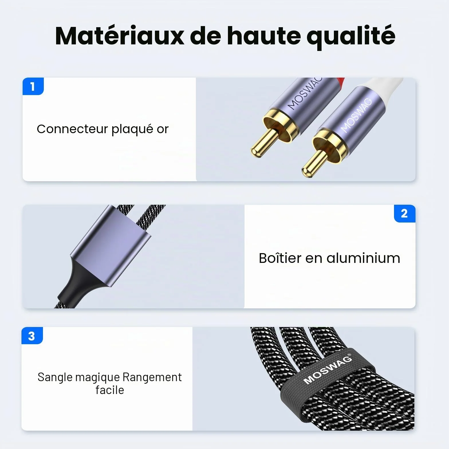MOSWAG Câble 2 RCA USB C Audio Stéréo Adaptateur Type C Mâle vers 2 RCA Mâle Y Auxiliaire Audio Câble Numérique Compatible avec Téléphone Amplificateur Enceinte HDTV Home Cinéma Vidéo Projecteur