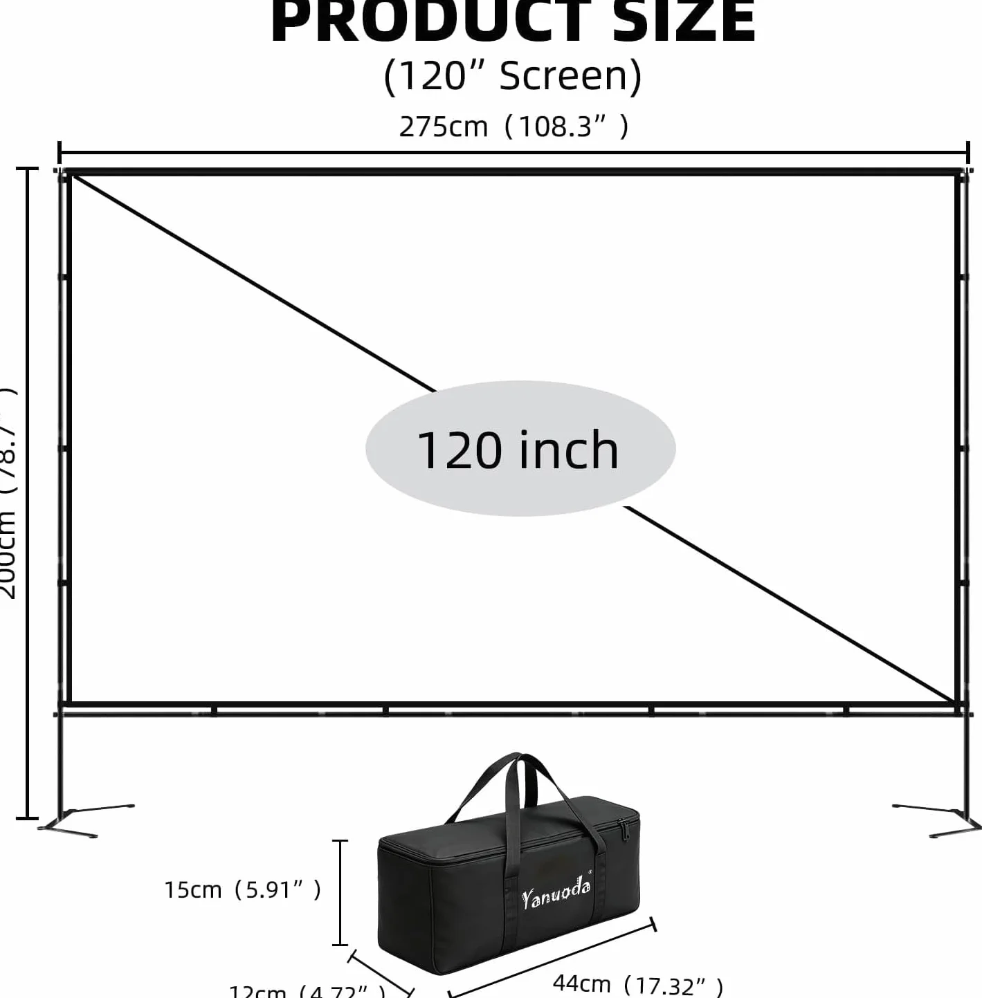 Écran de Projection 120" 4K HD 16:9 Anti-Pli avec Support Renforcé pour Home Cinéma Intérieur Extérieur