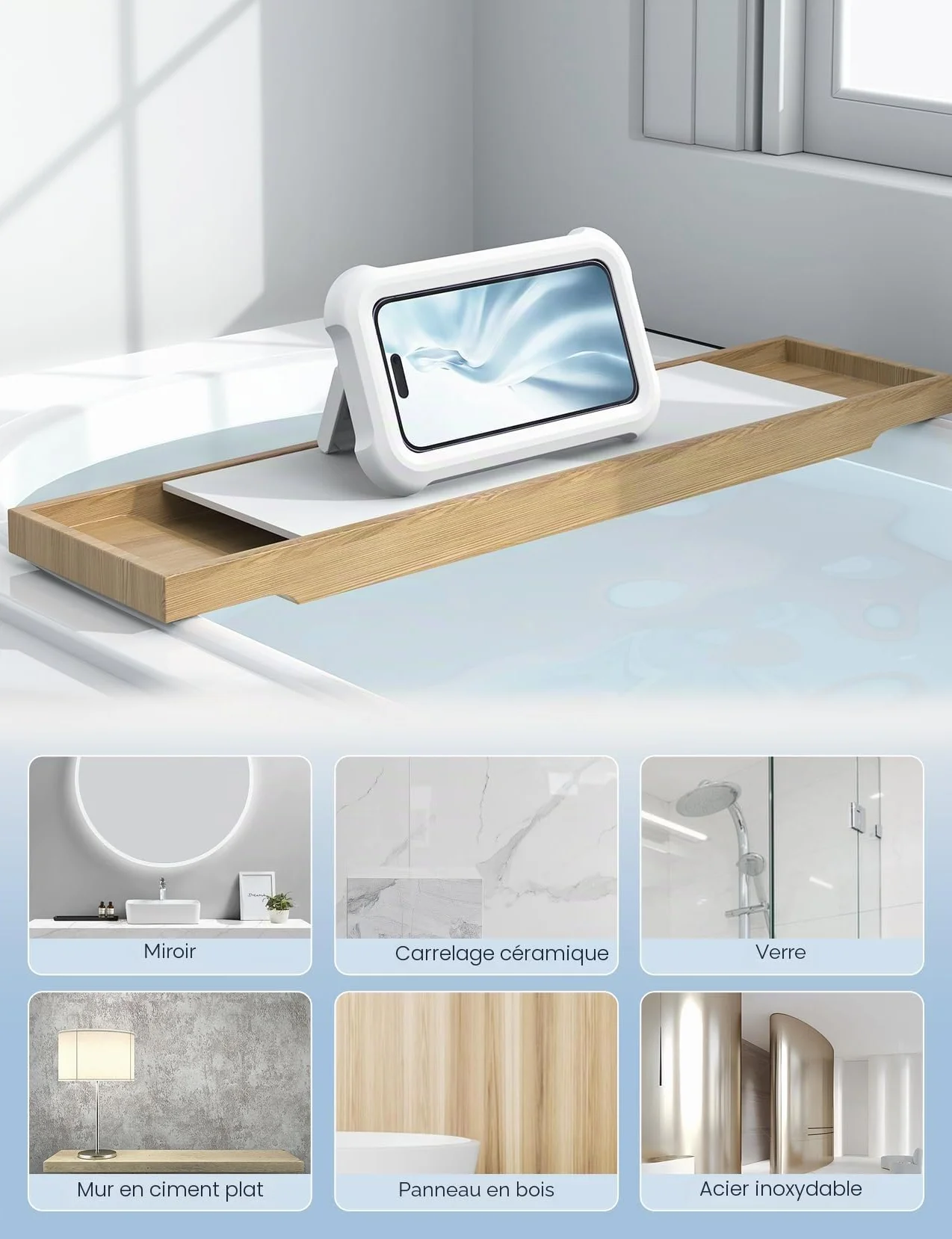 Lamicall Support de Téléphone de Douche Étanche, Étui Boîtier de Téléphone Étanche pour Mural - [360°Rotation & 120°Réglable] 3 Crochets Muraux Adhésifs, Support Mural de Bain pour 4 à 7" Smartphone