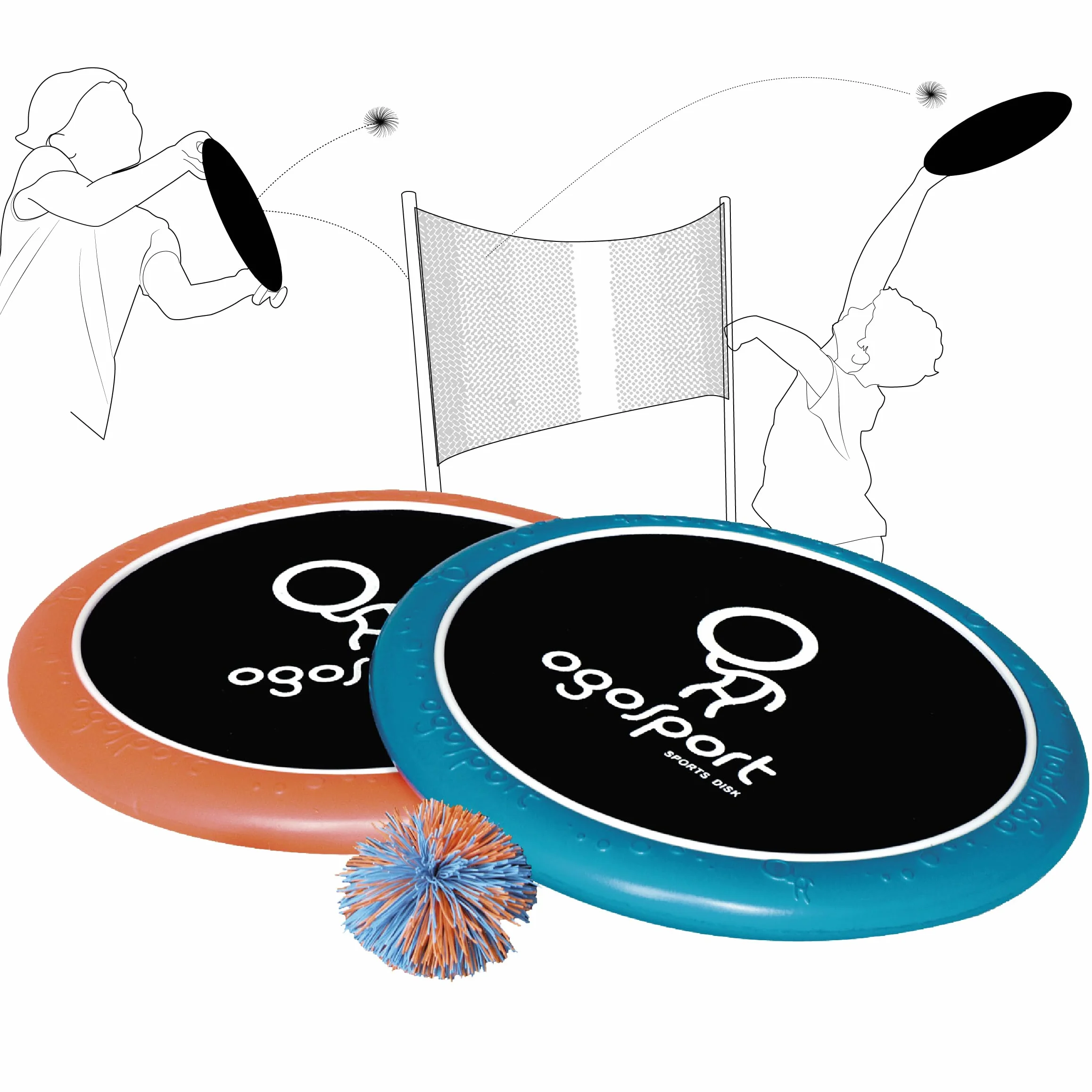 Schildkröt OGO Sport 2 Disques Extra-Larges Ogo Ø38cm, 1 Balle, Orange/Bleu/Noir