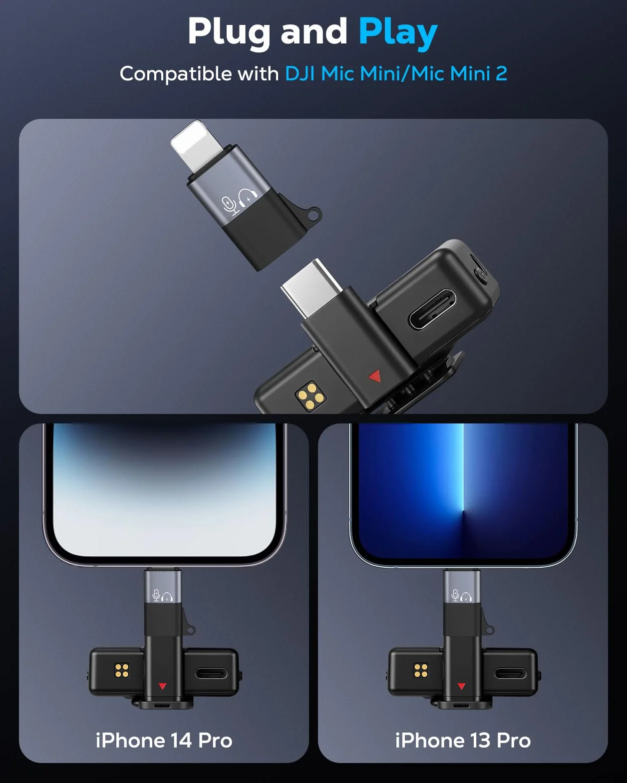 MoKo Adaptateur USB C vers Lightning pour DJI Mic Mini Audio iPhone 14/13/12/11 Récepteur Microphone sans Fil Charge