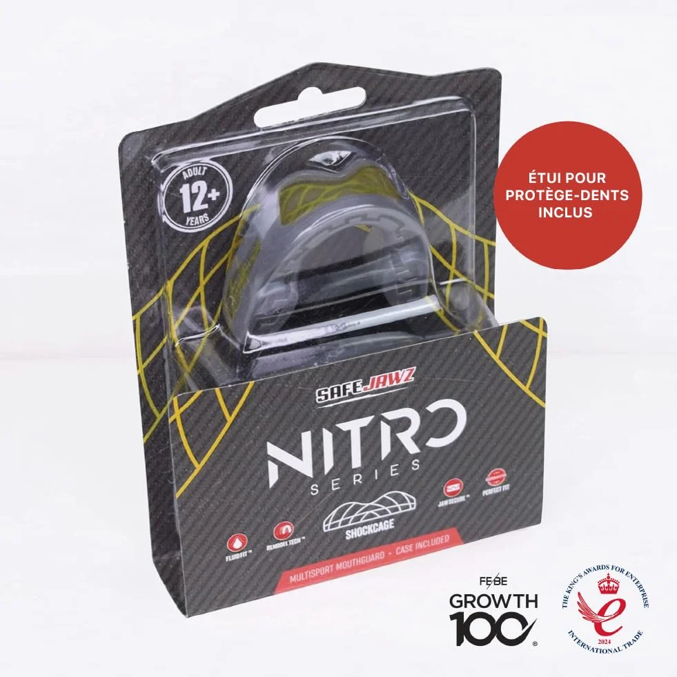 SafeJawz Nitro Protège-dents pour sports de contact avec étui Gris