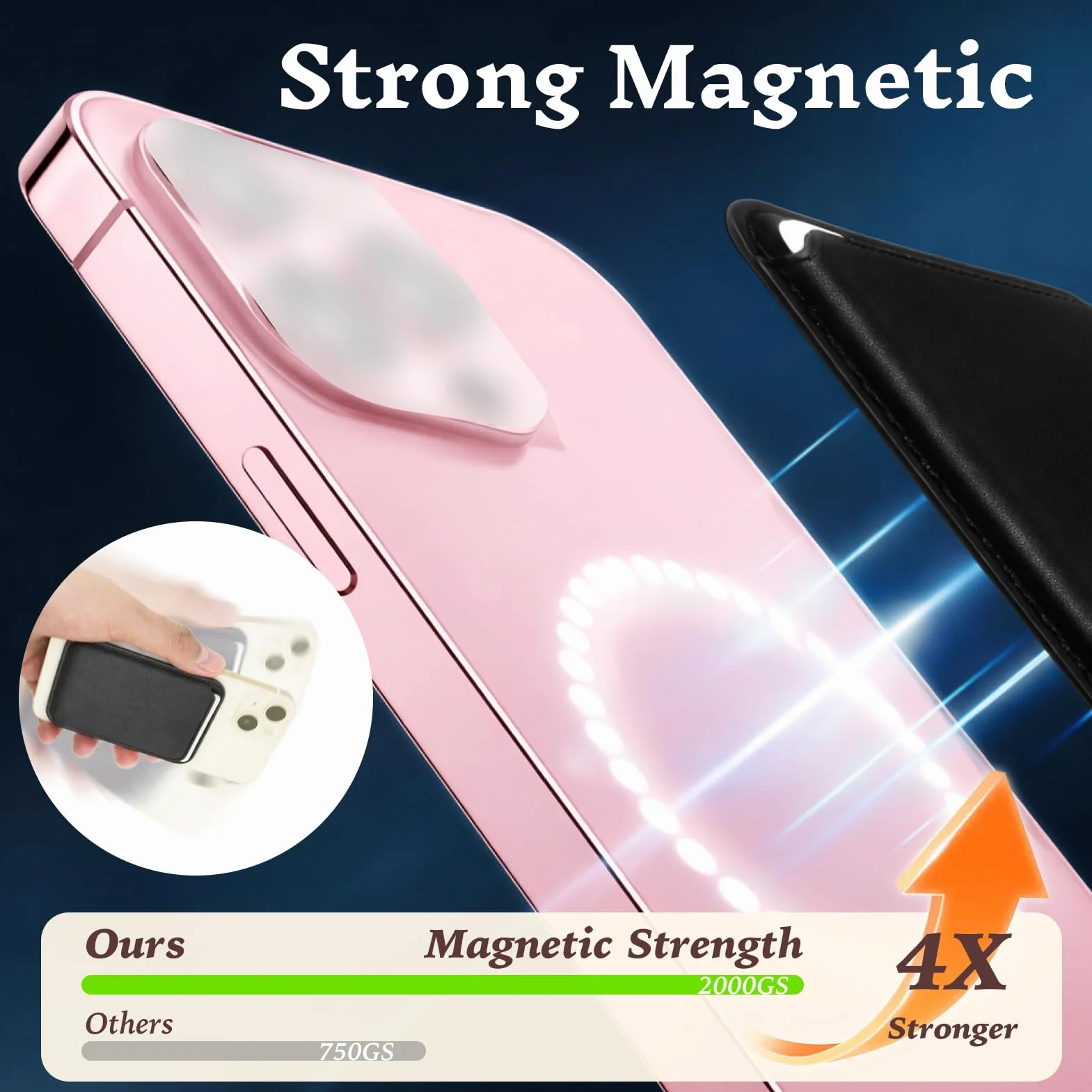 Porte Carte Magnétique Aimants Puissants Compatible iPhone 17/17e/Air/16/15/14/13/12 pour 2-3 Cartes