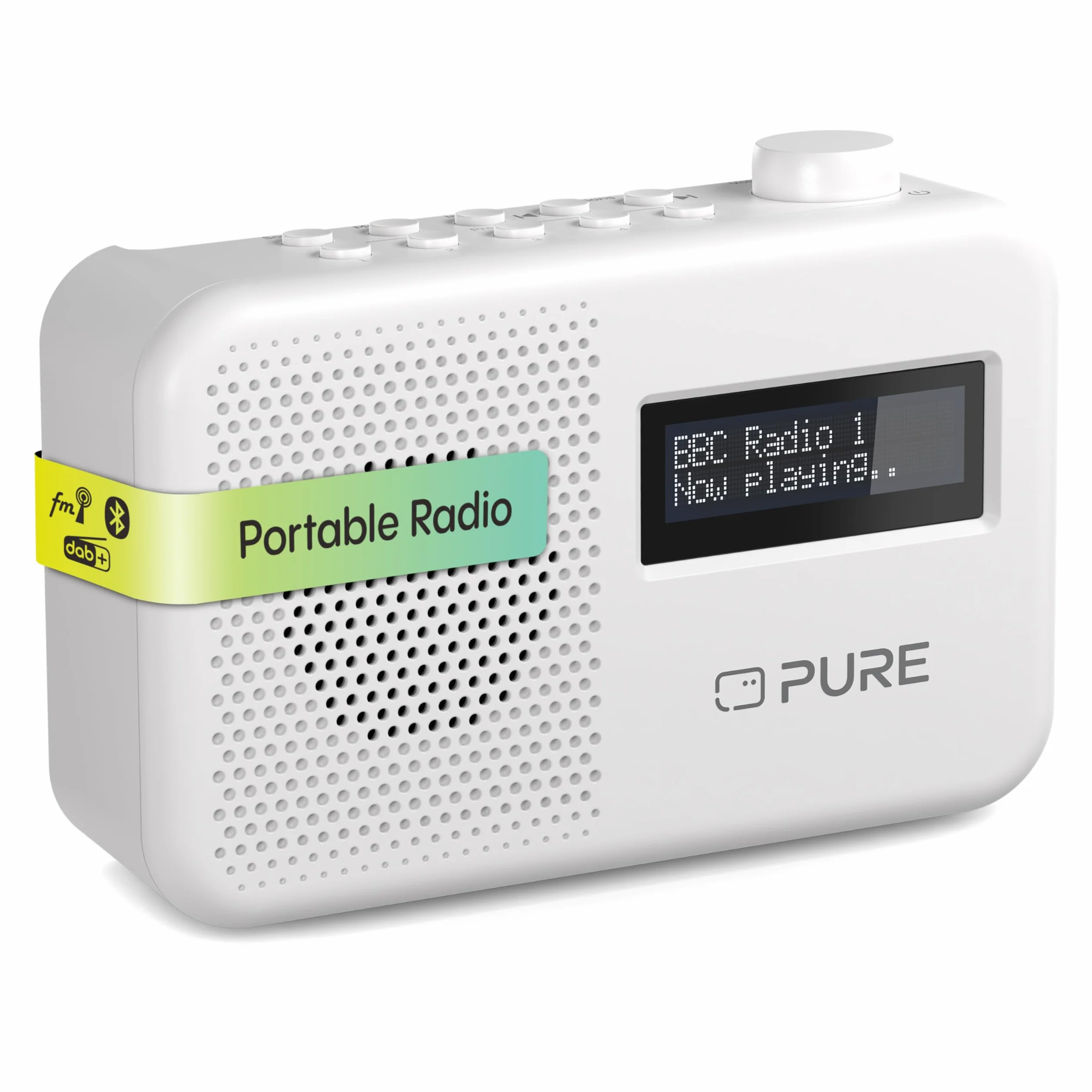 Pure Elan One2 Radio Portable Dab+/FM avec Bluetooth 5.1 (écran LCD, 10 Touches de mémoire, Fonctionne avec 4 Piles AA) Blanc Coton