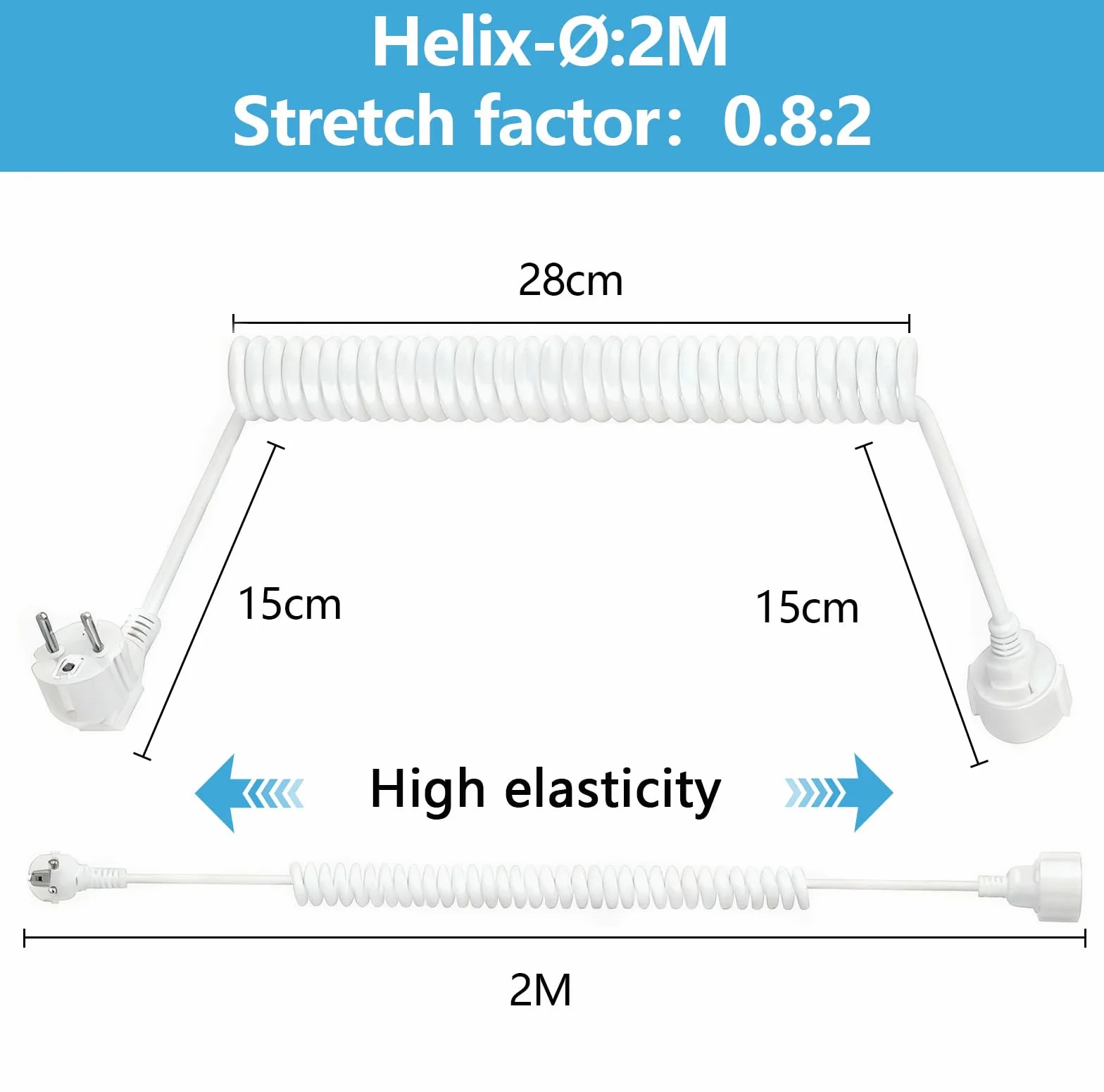 Câble de Rallonge Schuko Spiralé 3 x 1,0 mm² IP20 0,6-2m