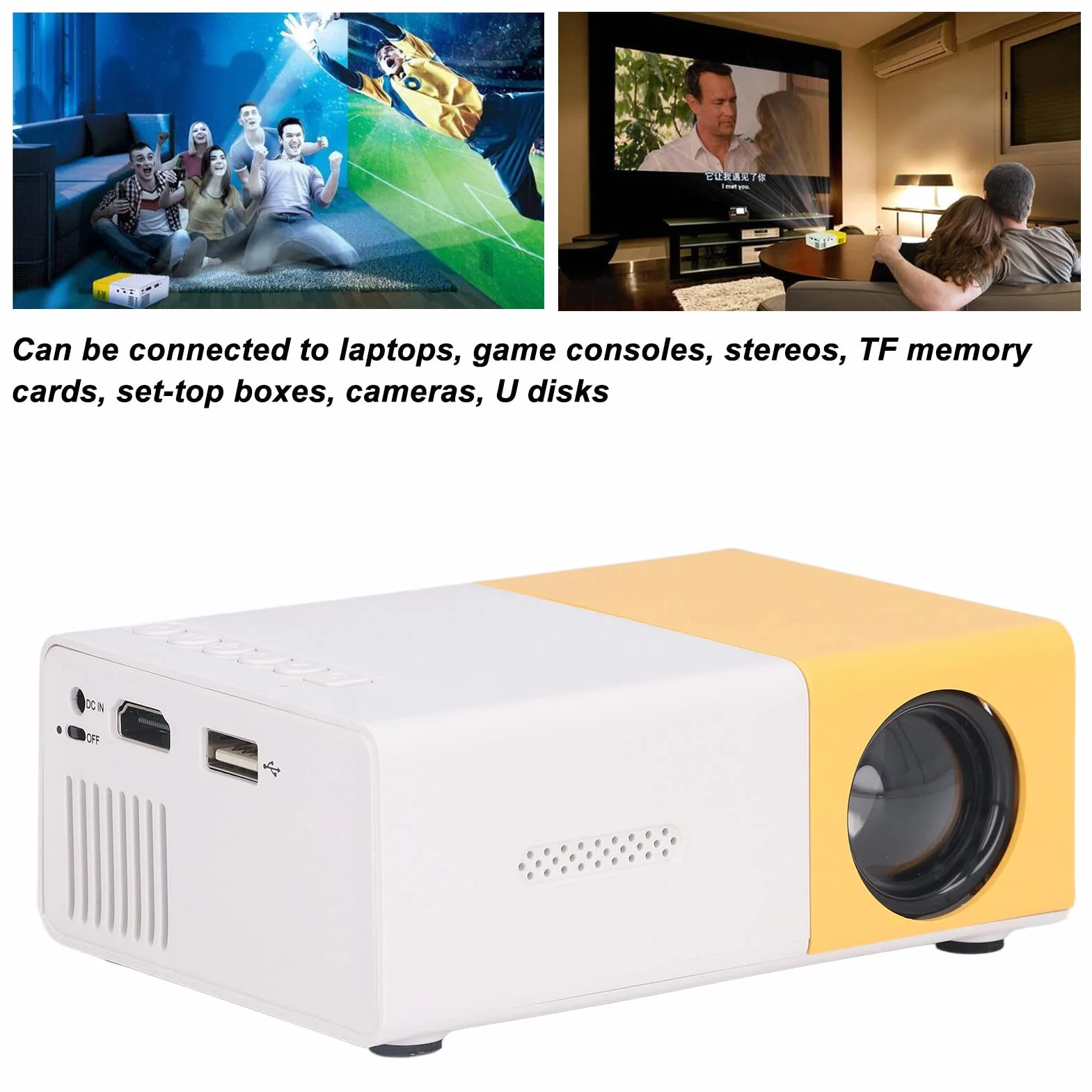 Mini Projecteur LED Portable 1080 HD pour Ordinateur, Consoles Jeux, Cinéma Maison 24-60 Pouces