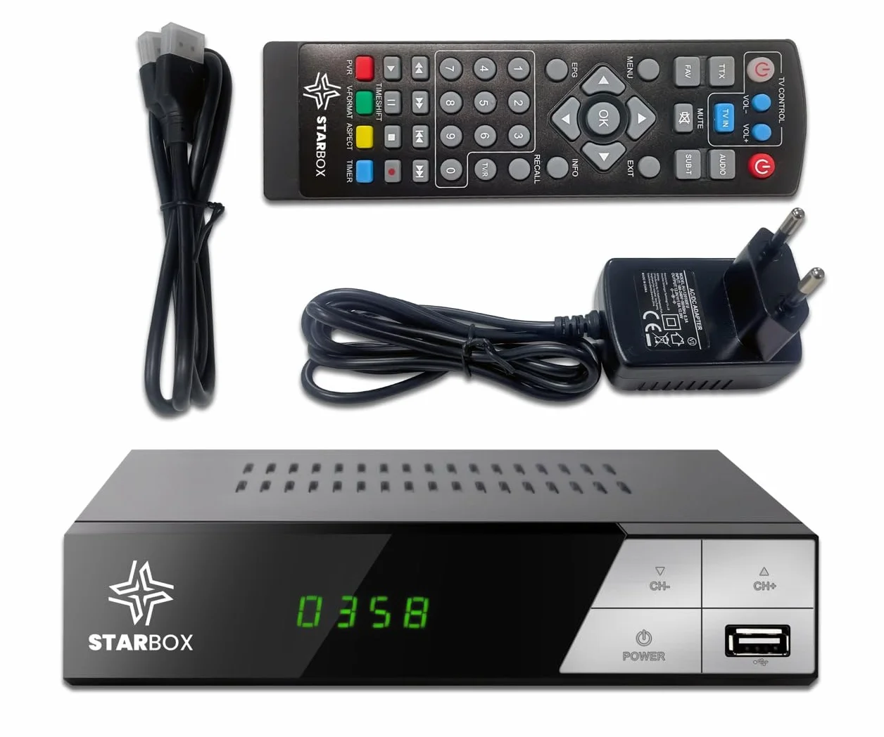 Décodeur TNT HD-168+ DVB-T2/DVB-C Full HD 1080p H.265 USB HDMI Péritel Télécommande Universelle 2-en-1