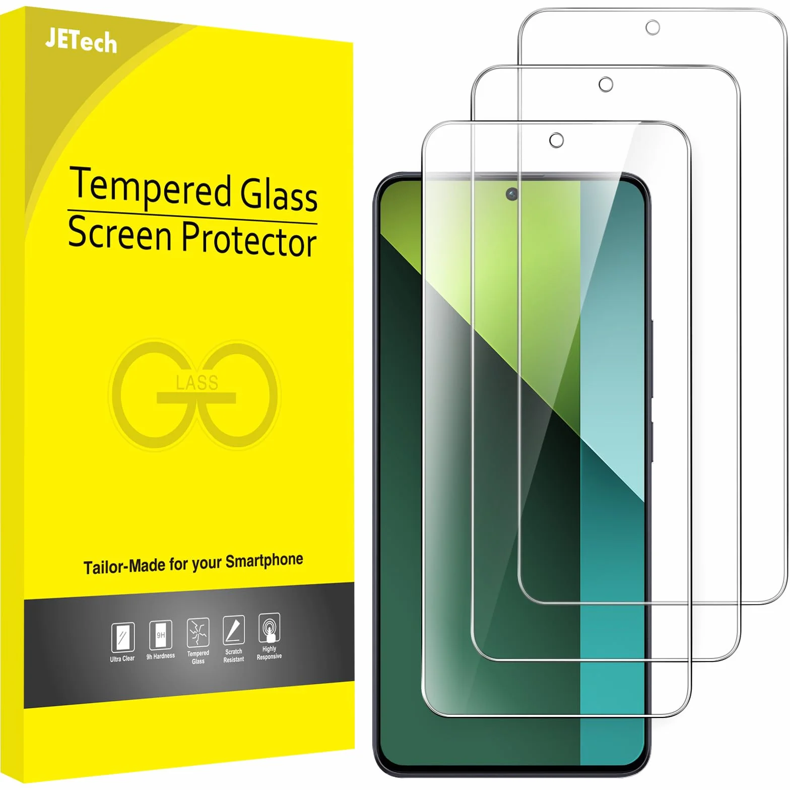 JETech Protection D'écran pour Xiaomi Redmi Note 13 Pro 5G, 9H Film de Verre Trempé, Anti-Rayures, HD Transparent, Lot de 3