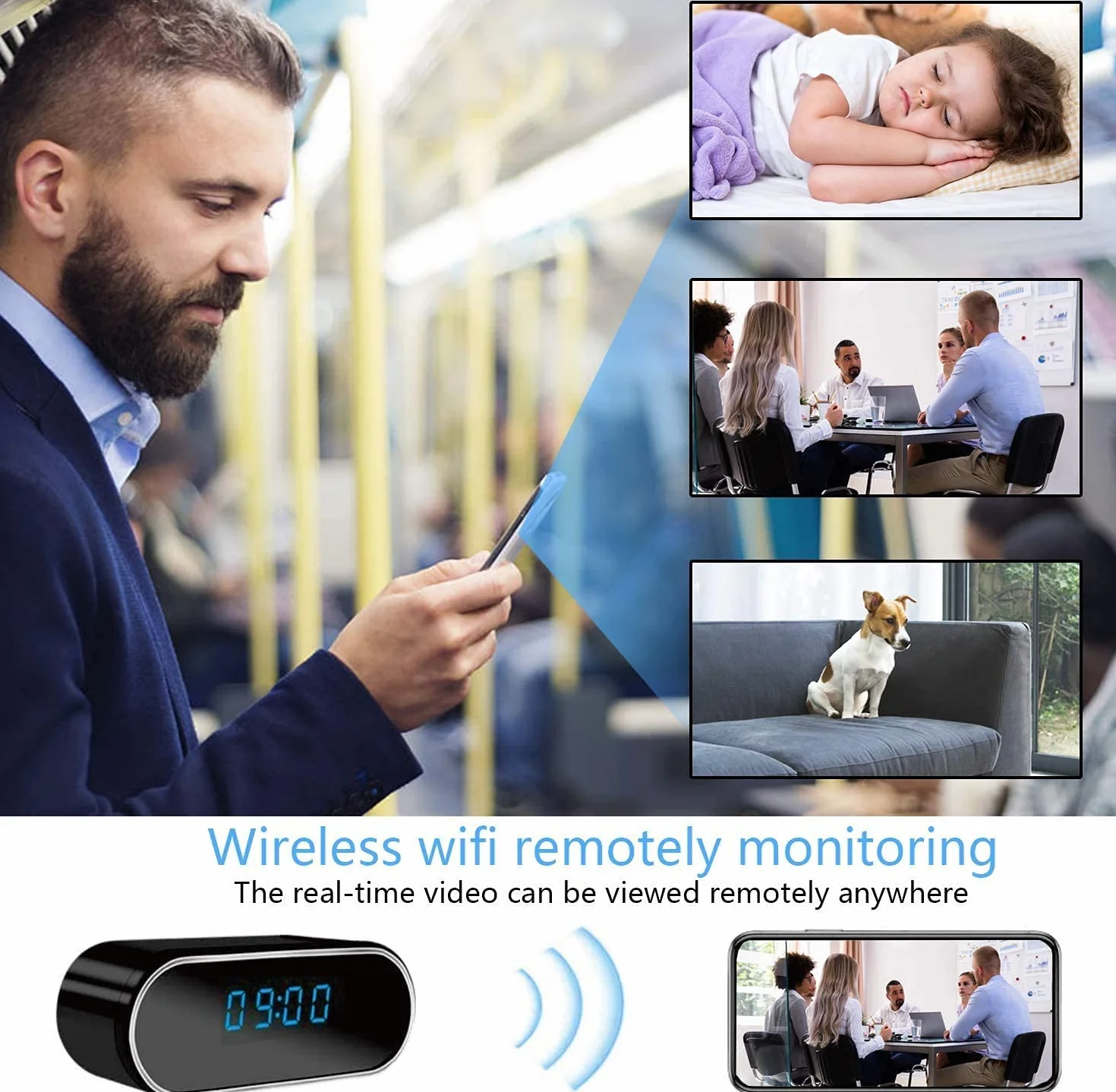 Camera Espion 1080P Mini Camera Surveillance WiFi -Interieur 150° HorlogeCaméra Cachée Espion a Distance Discrete Supportant la Vision Nocturne et la Détection de Mouvement (Noir)
