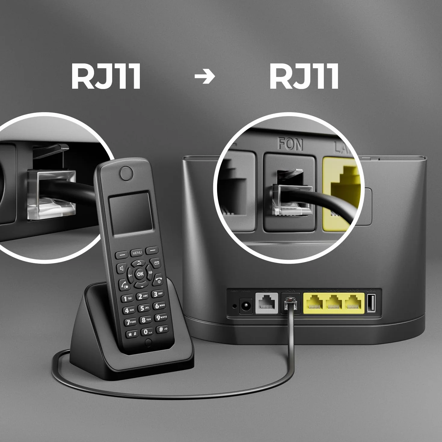 deleyCON 0,5m Câble Téléphone RJ11 Modulaire 6P4C Western 2x Fiche RJ11 Plat Noir