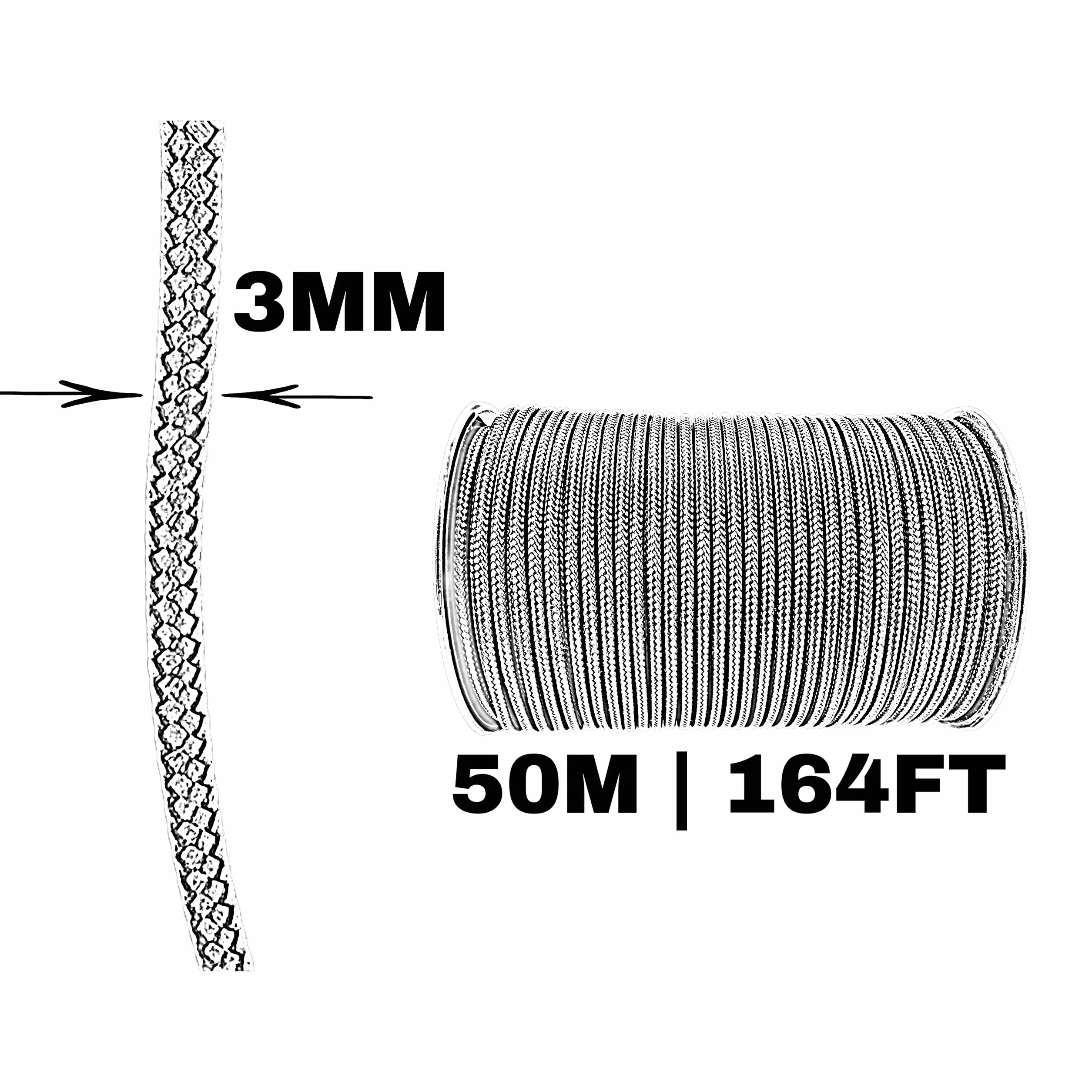Cordon en Polyester 3mm 50m Noir Paracord Résistant pour Extérieur
