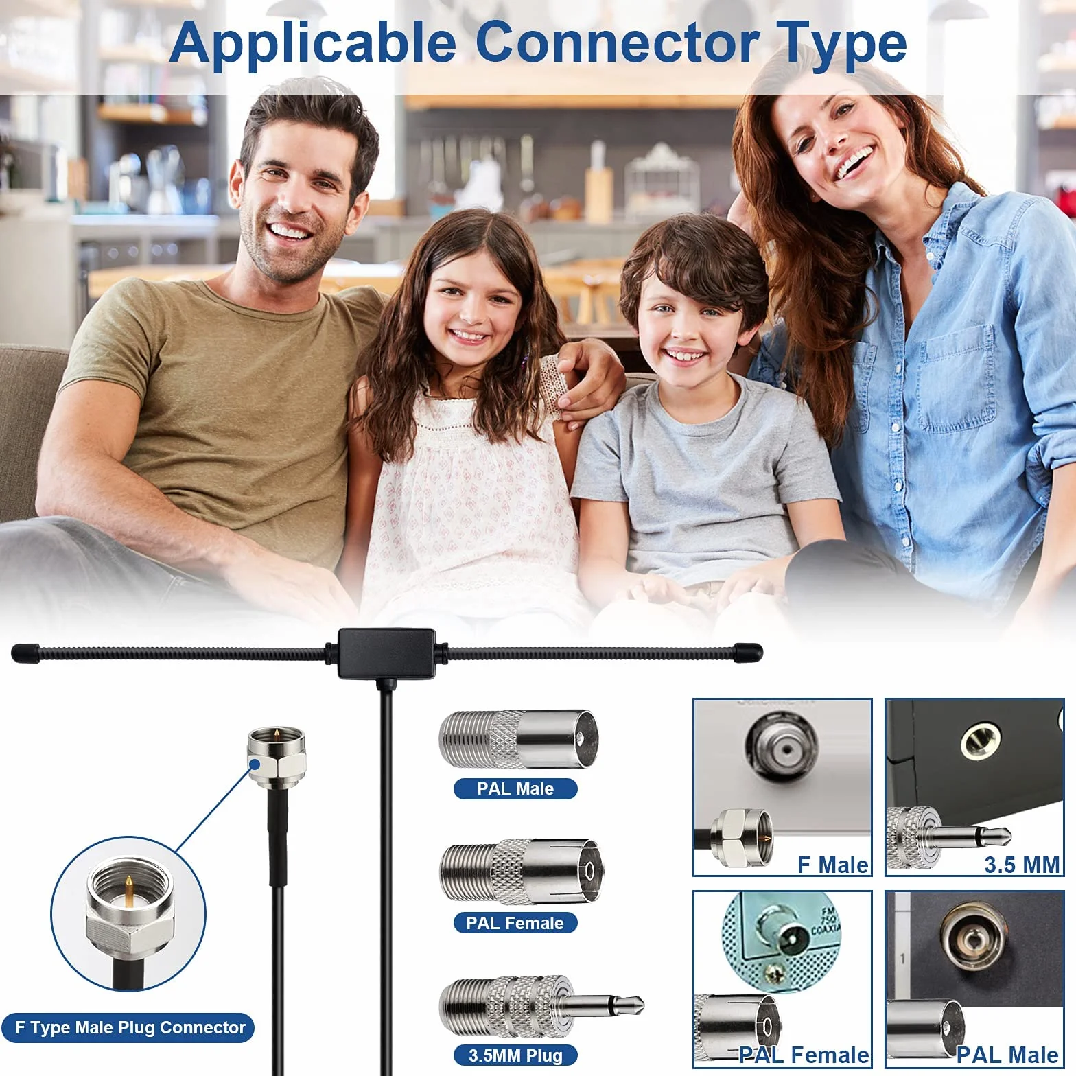 Antenne Radio FM Antenne Dipôle 75 Ohm avec Connecteur de Type F Câble d'extension 3M pour Système de Musique Récepteur Stéréo Domestique AV Audio Vidéo Récepteur de Cinéma Maison